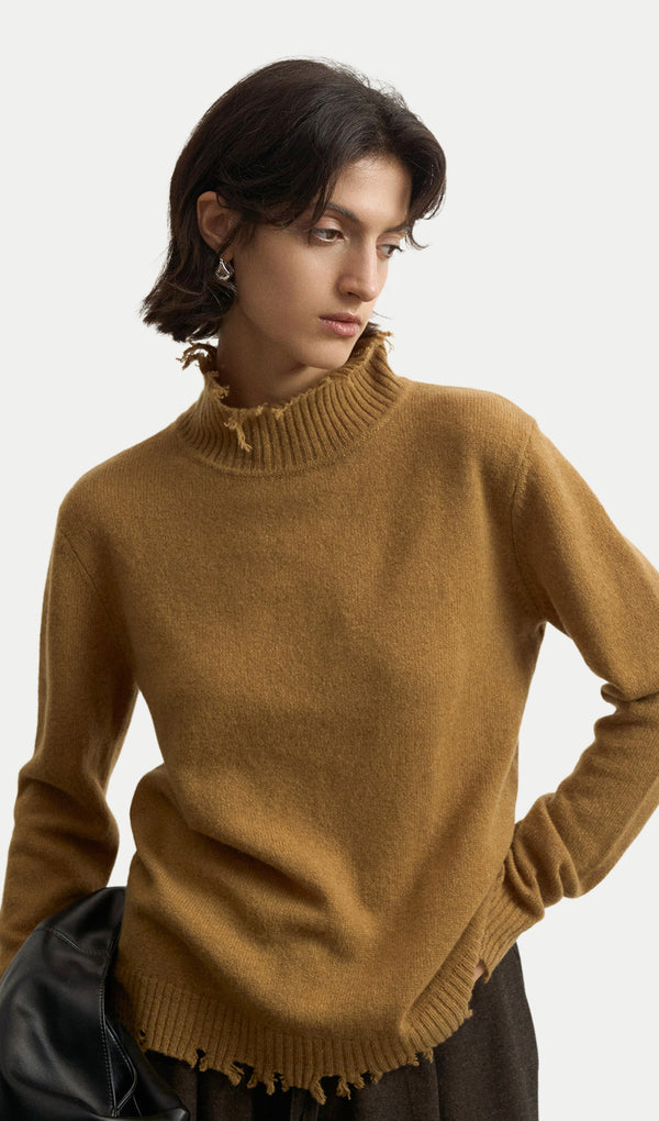 Wool Turtleneck Knit Top In Amber