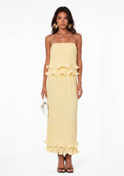 Xlyia Pleated Layered Ruffle Skirt Set In Yellow