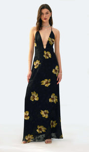 Midikleid in A-Linie mit Blumenmuster und Laternenärmeln