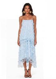 Yauia Mesh Flower Strapless Midi Dress In Blue