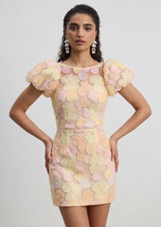 Zaria Floral Puff Sleeve Mini Dress In Yellow