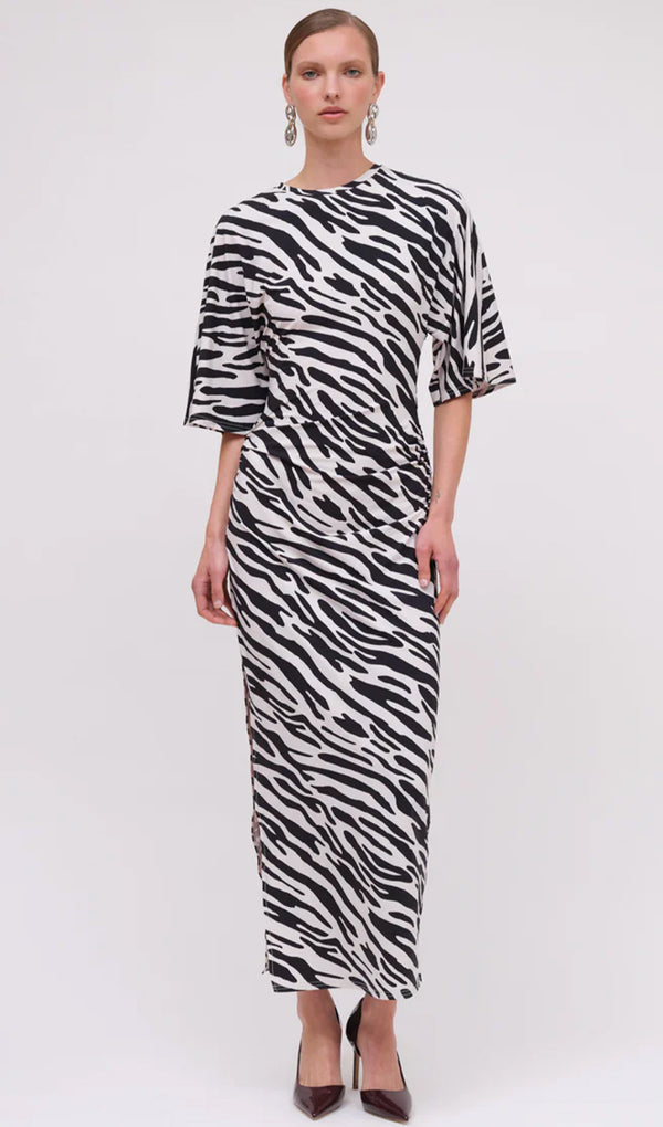 Zebra Print Short Sleeves Maxi Dress
