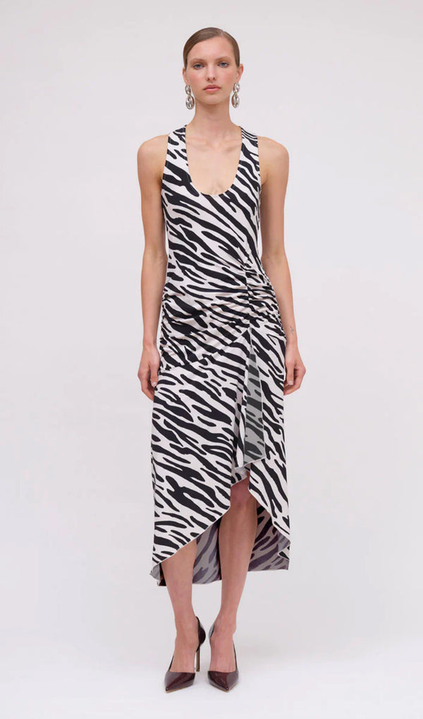 Zebra Print Sleeveless Midi Dress