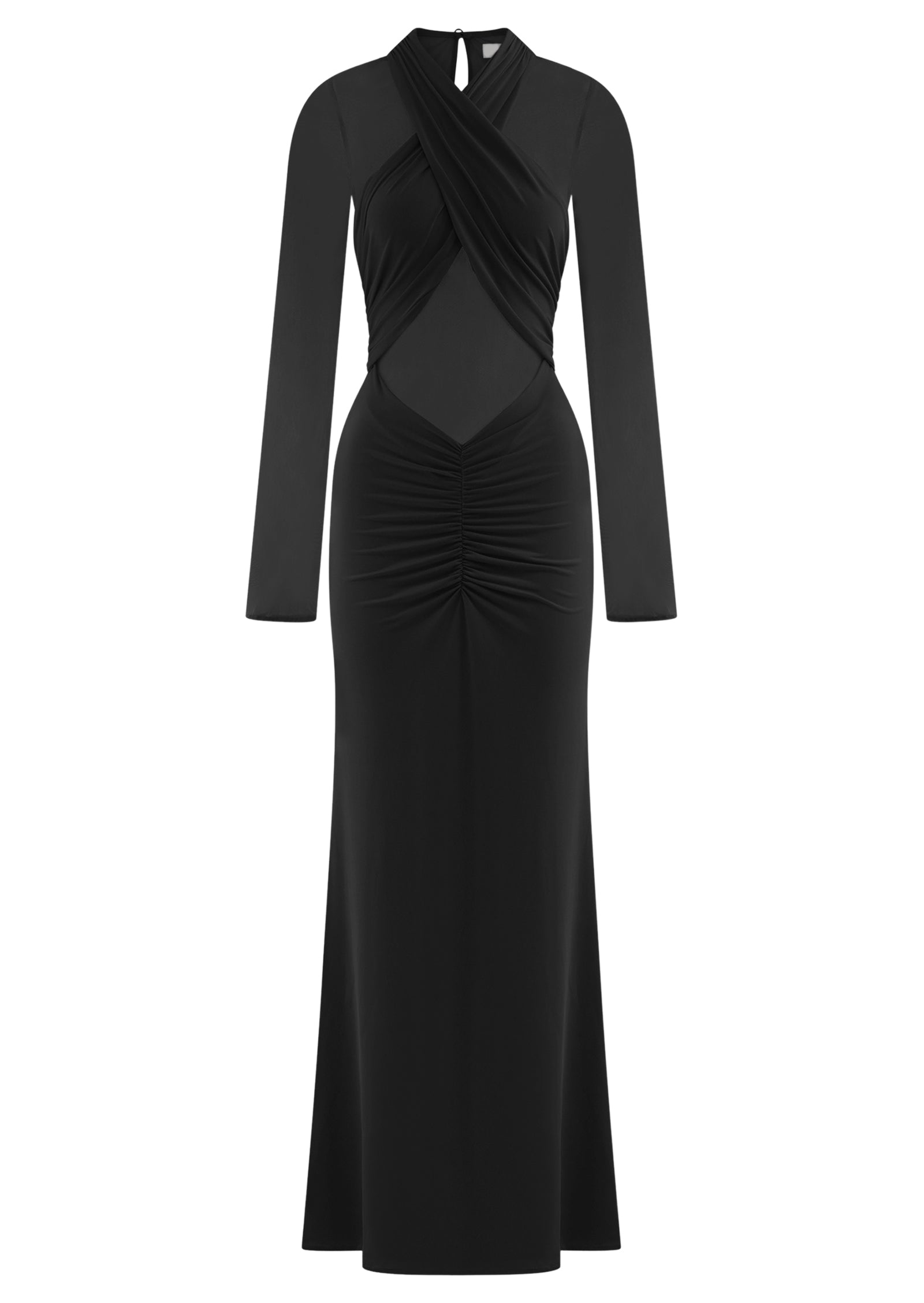Slinky And Mesh Long Sleeve Maxi Dress In Black (Final Sale-US Only)