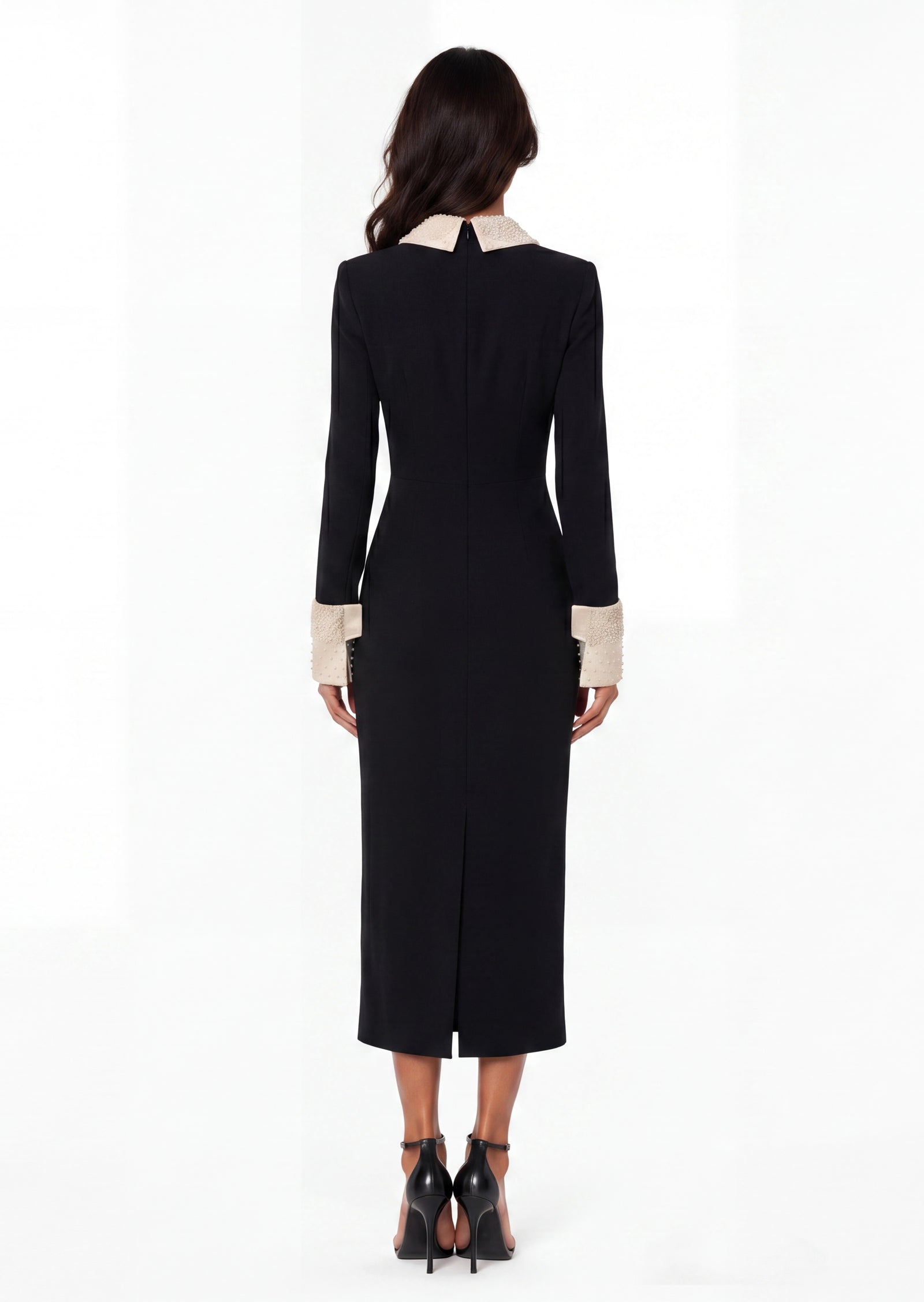 Vina Lapel Crepe Midi Dress In Black