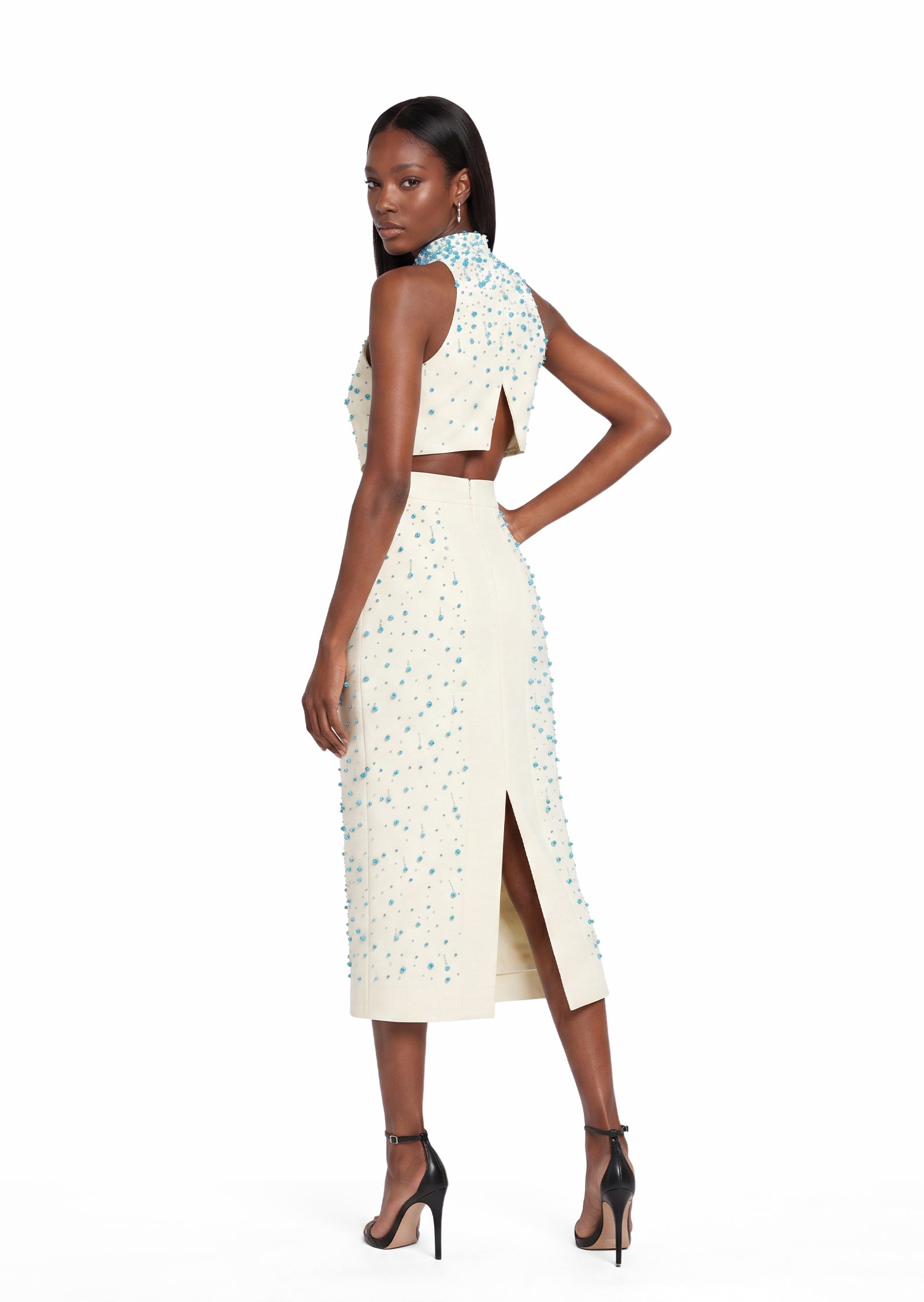 Embellished Midi Two Piece Dress In White