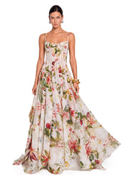 Midikleid in A-Linie mit Blumenmuster und Laternenärmeln