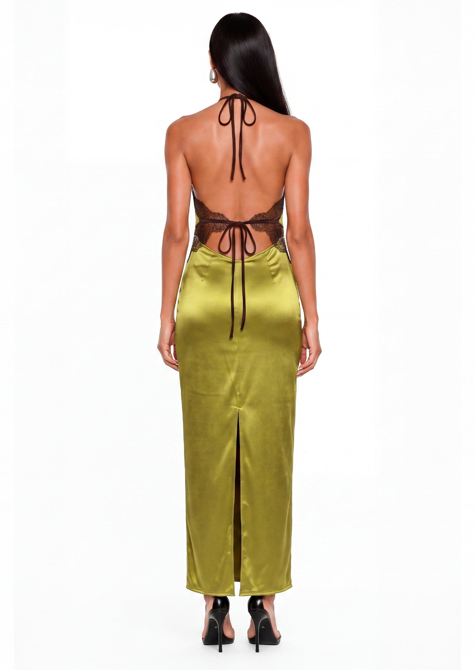 Acatzin Lace-Trim Satin Halter Midi Dress
