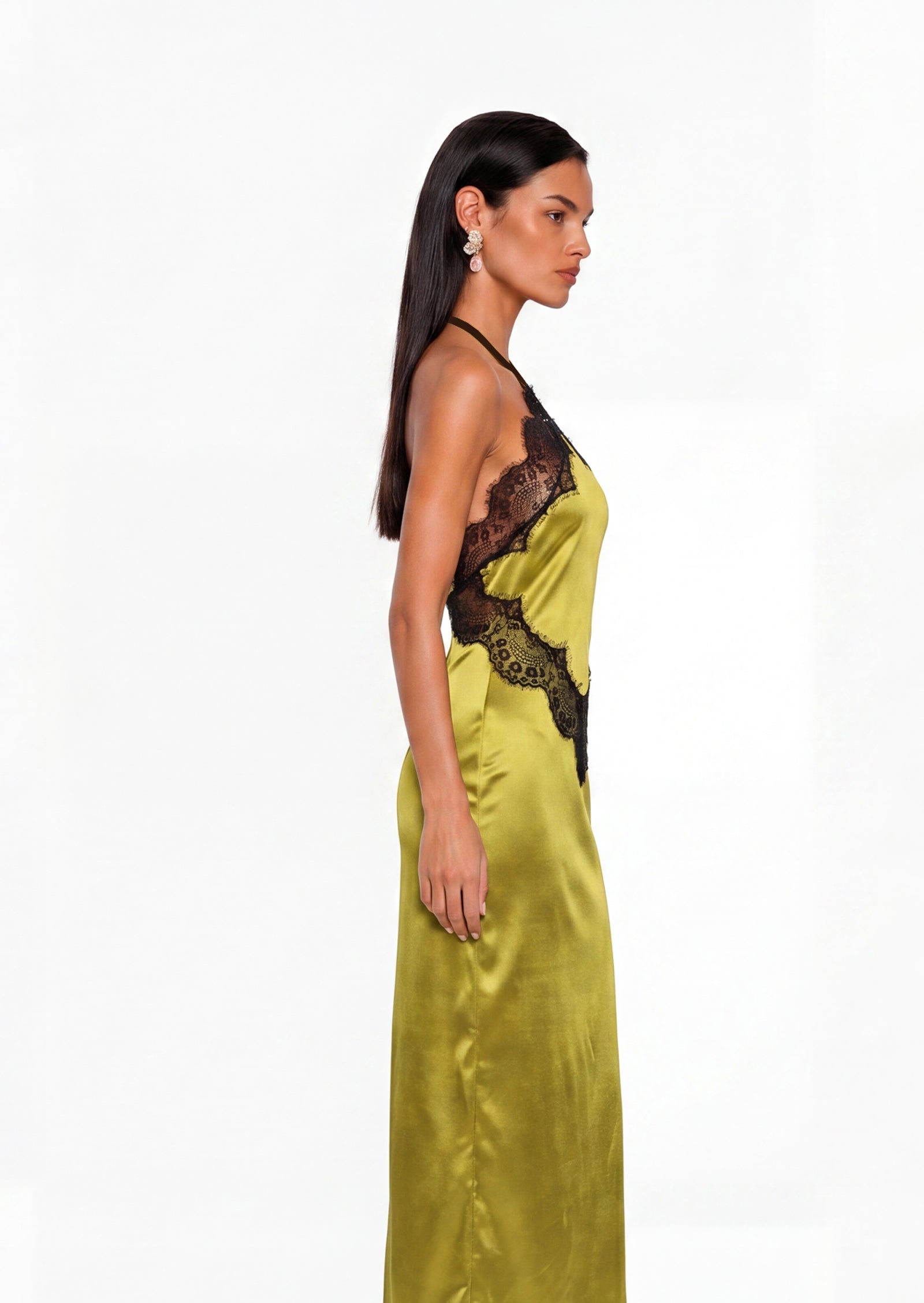 Acatzin Lace-Trim Satin Halter Midi Dress