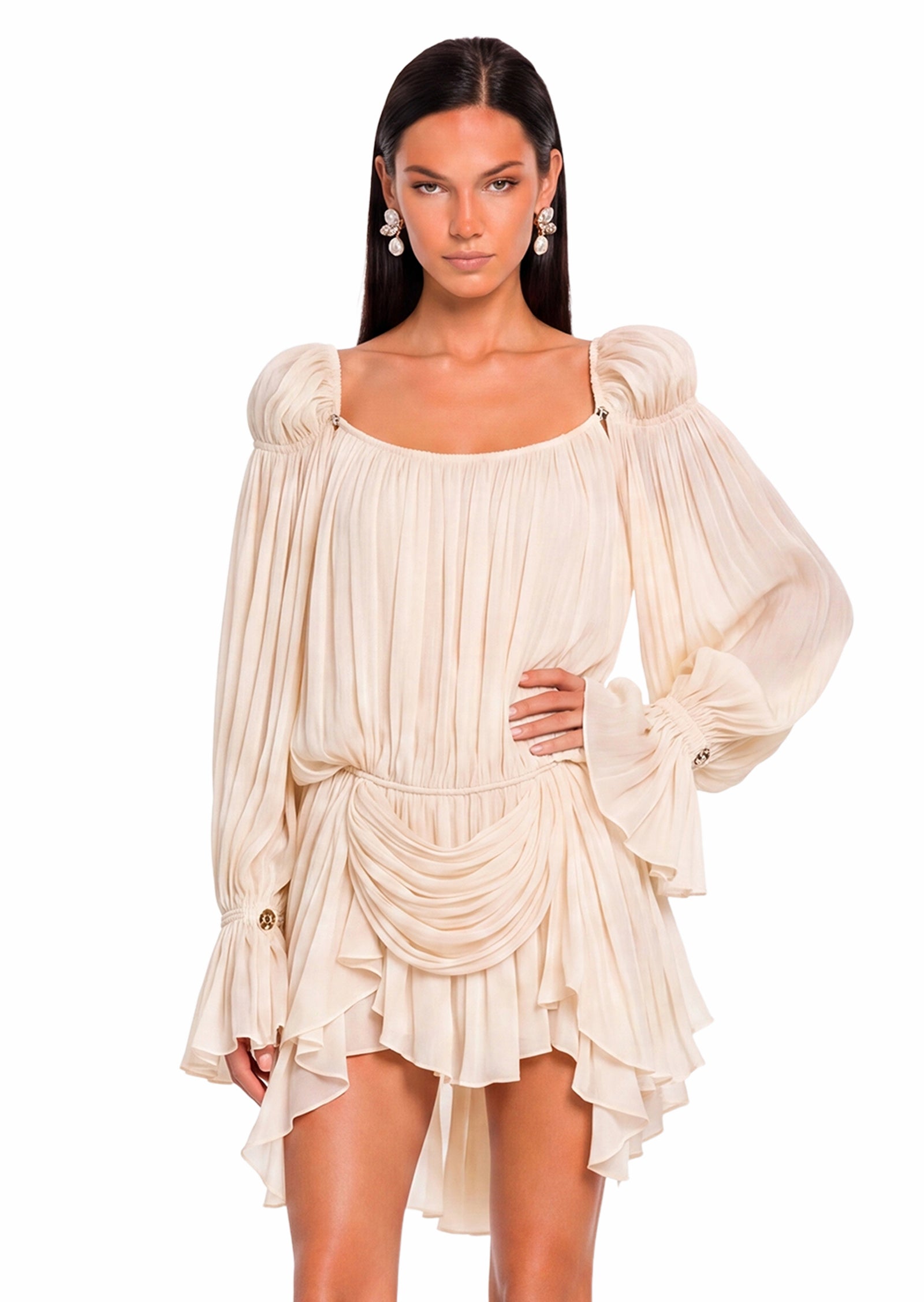 Earlene Pleated Ruffled Mini Dress