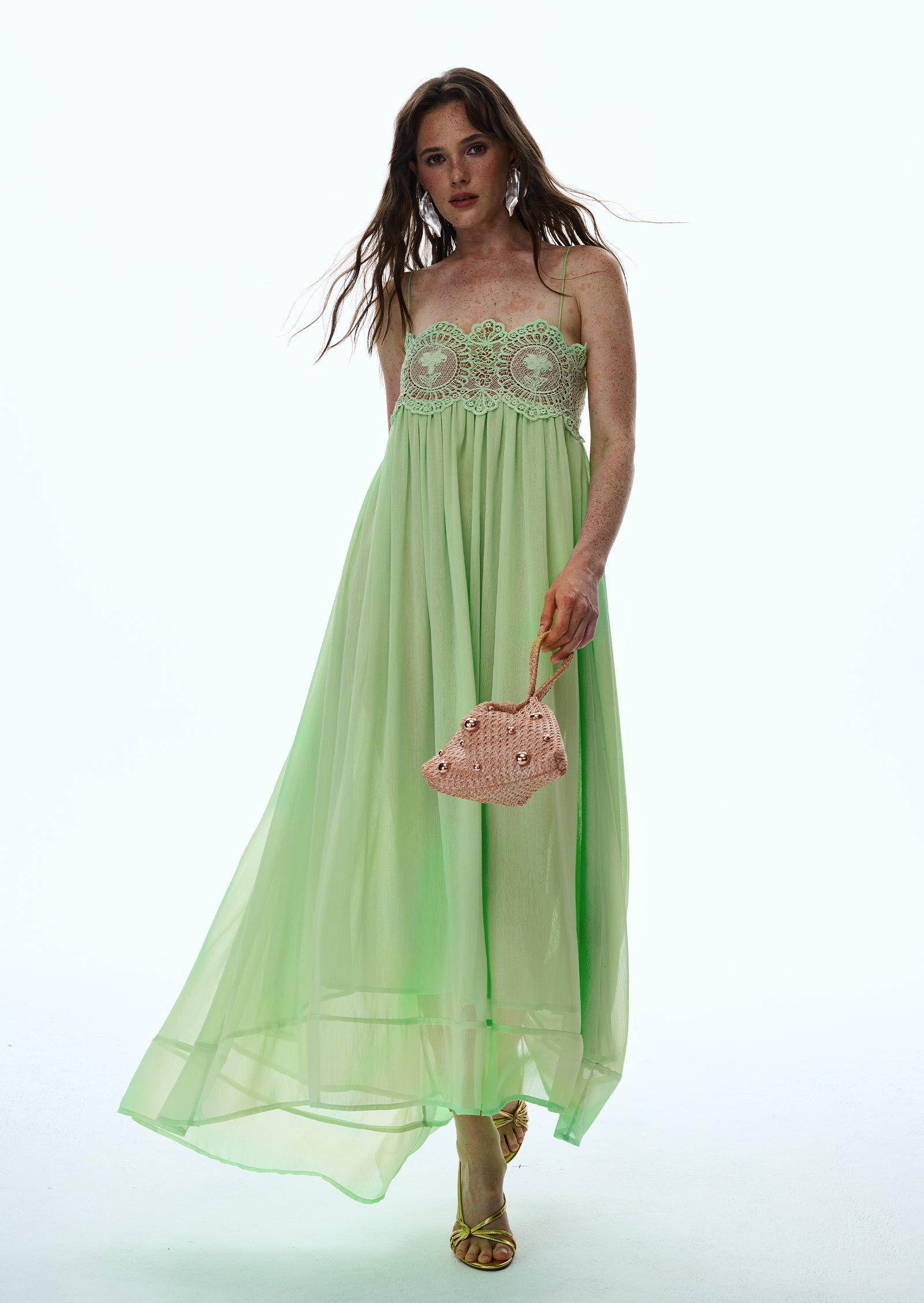 Midikleid in A-Linie mit Blumenmuster und Laternenärmeln