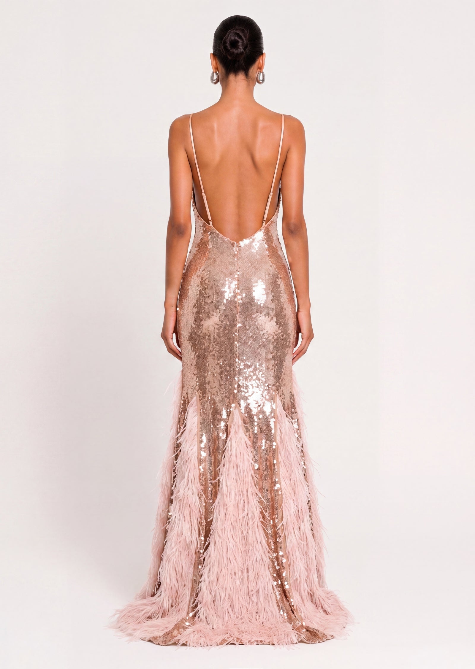 feather sequin maxi dress YOURS TRULY FEATHER SEQUIN EMBELLISHED MAXI DRESS