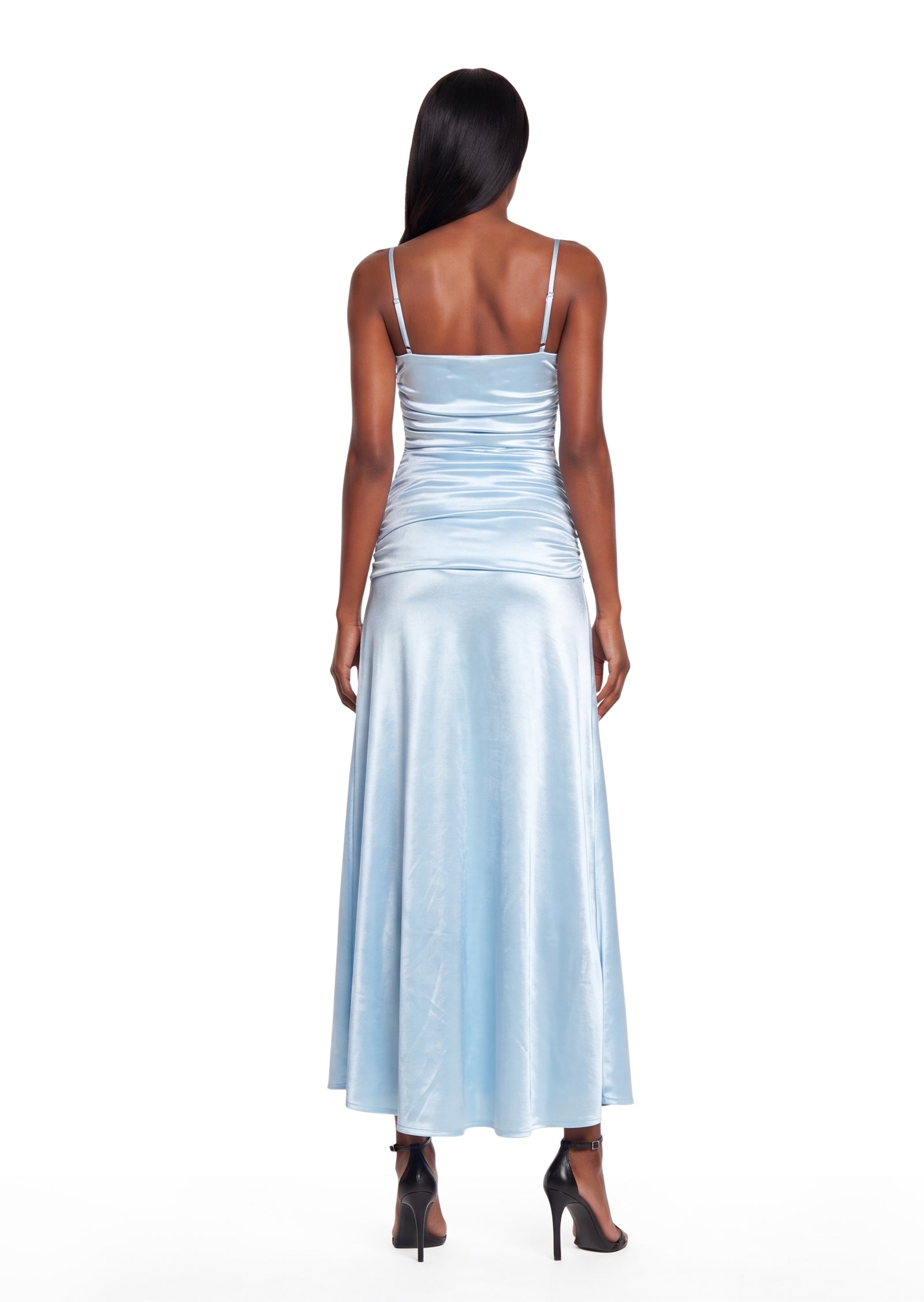 Iarlaithe Strapless Ruched Stain Maxi Dress In Blue