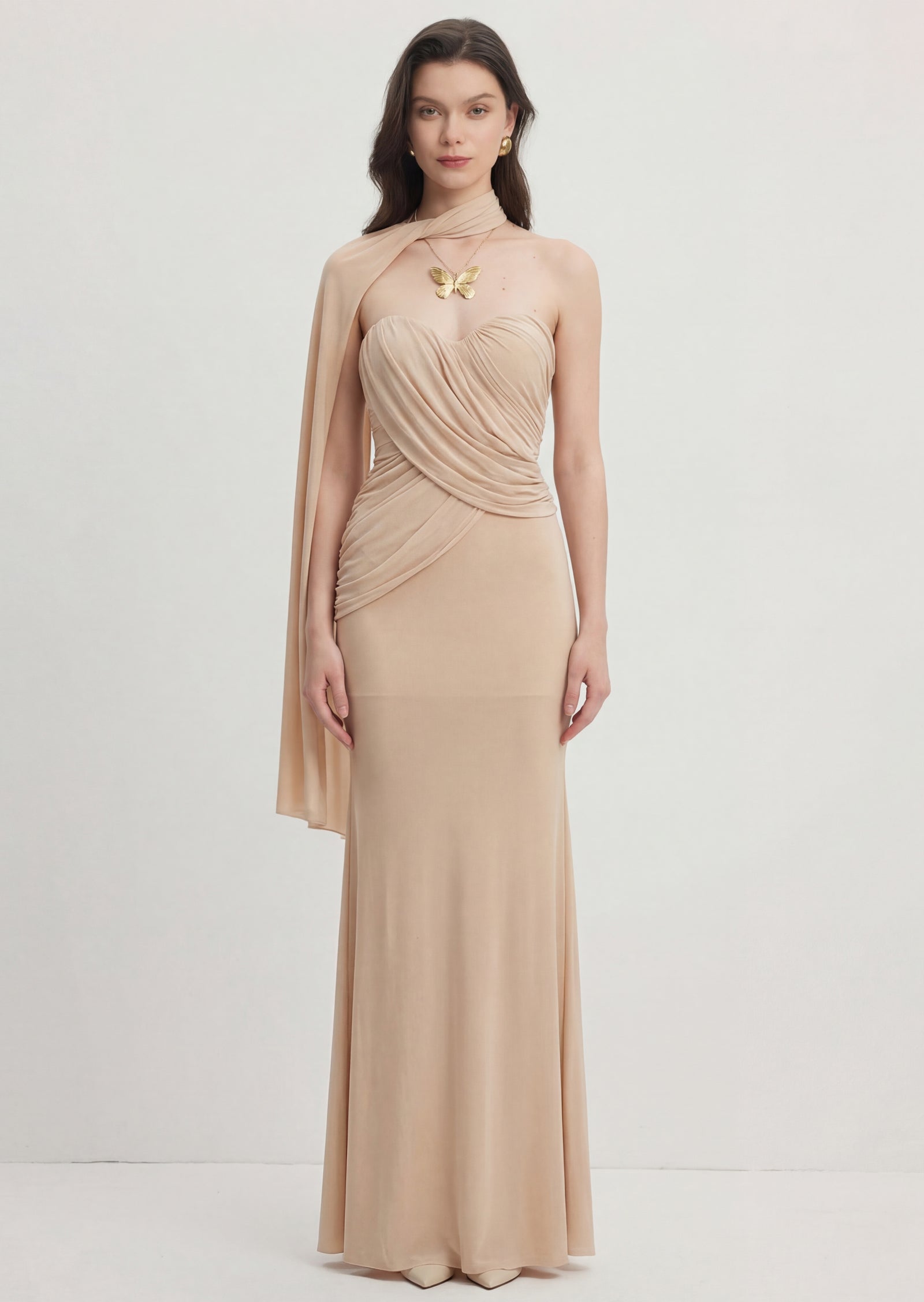Mesh Ribbon Irregular Fish Tail Maxi Dress