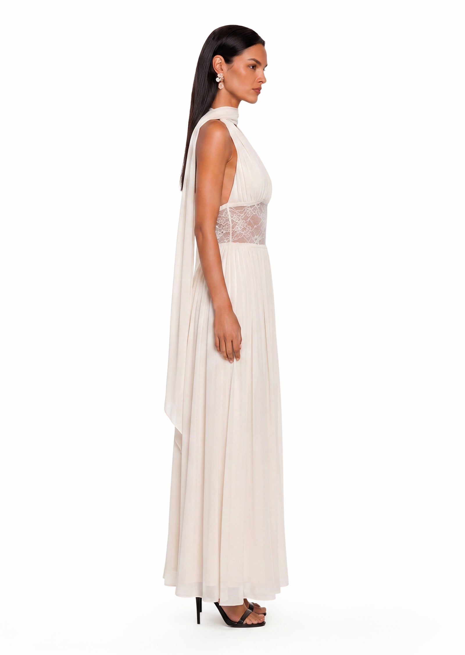 Eairein Deep V Backless Maxi Dress In White