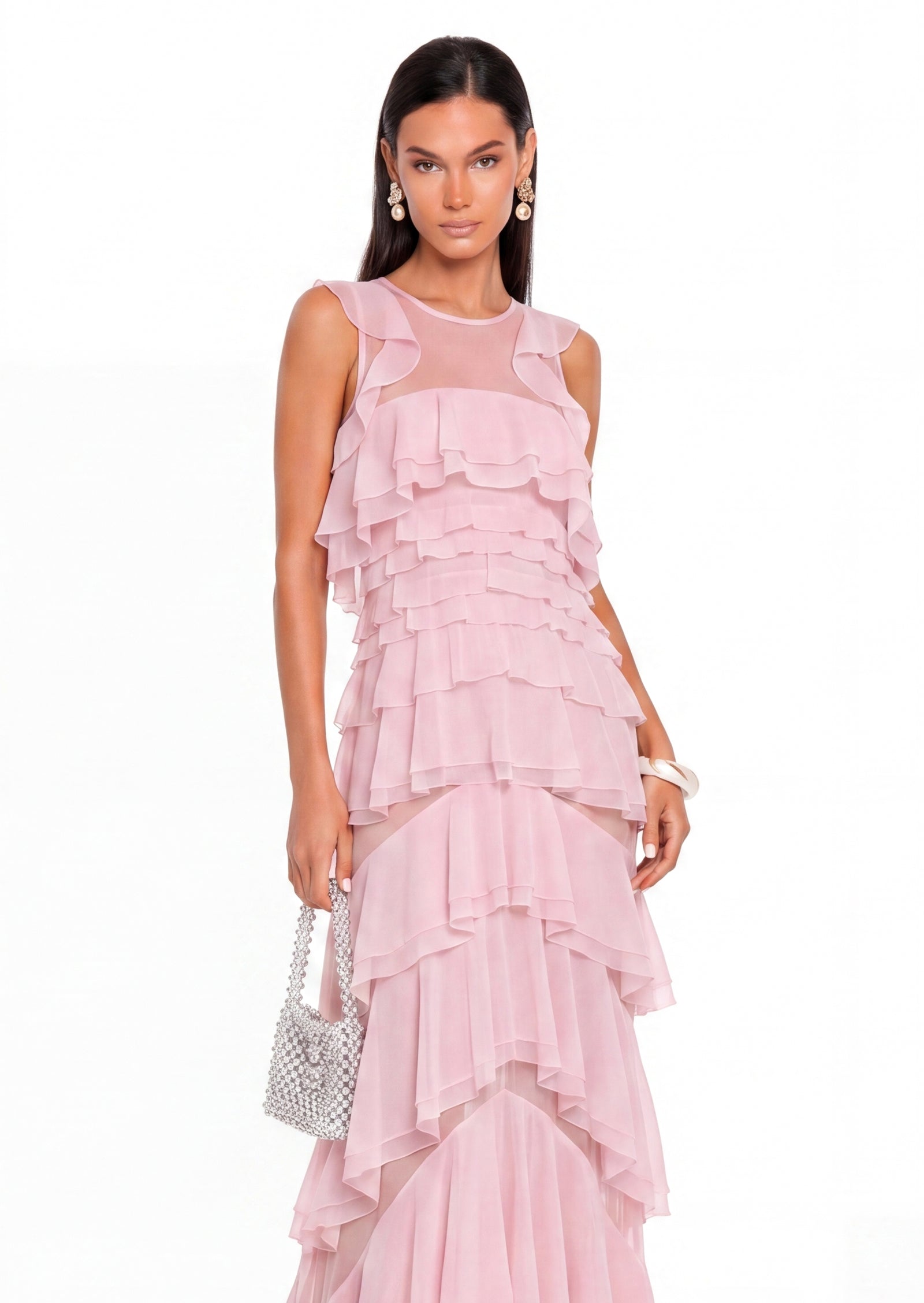 Frieda Layered Ruffle Maxi Dress In Pink
