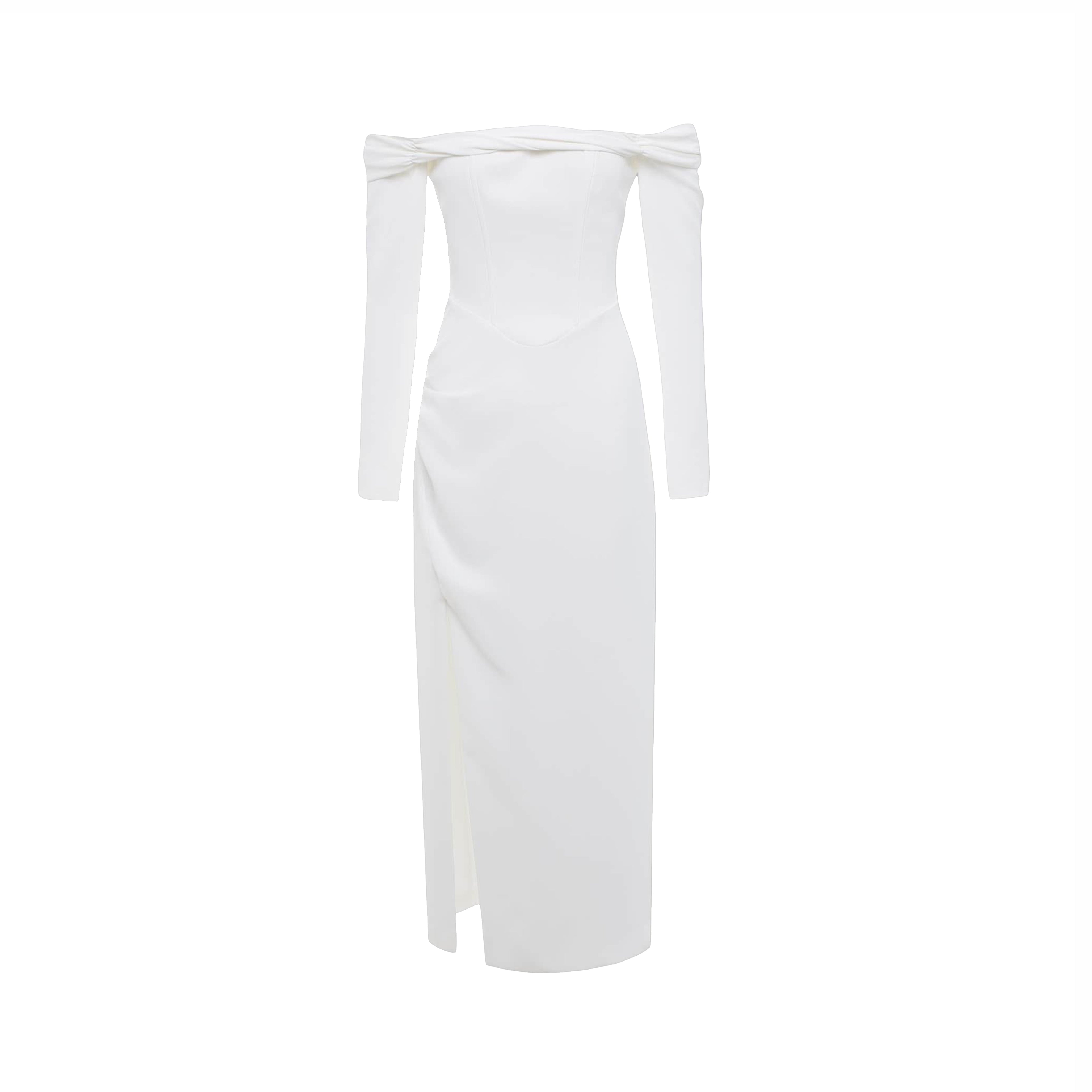 Solid Open Shoulders And Slit Midi Dress