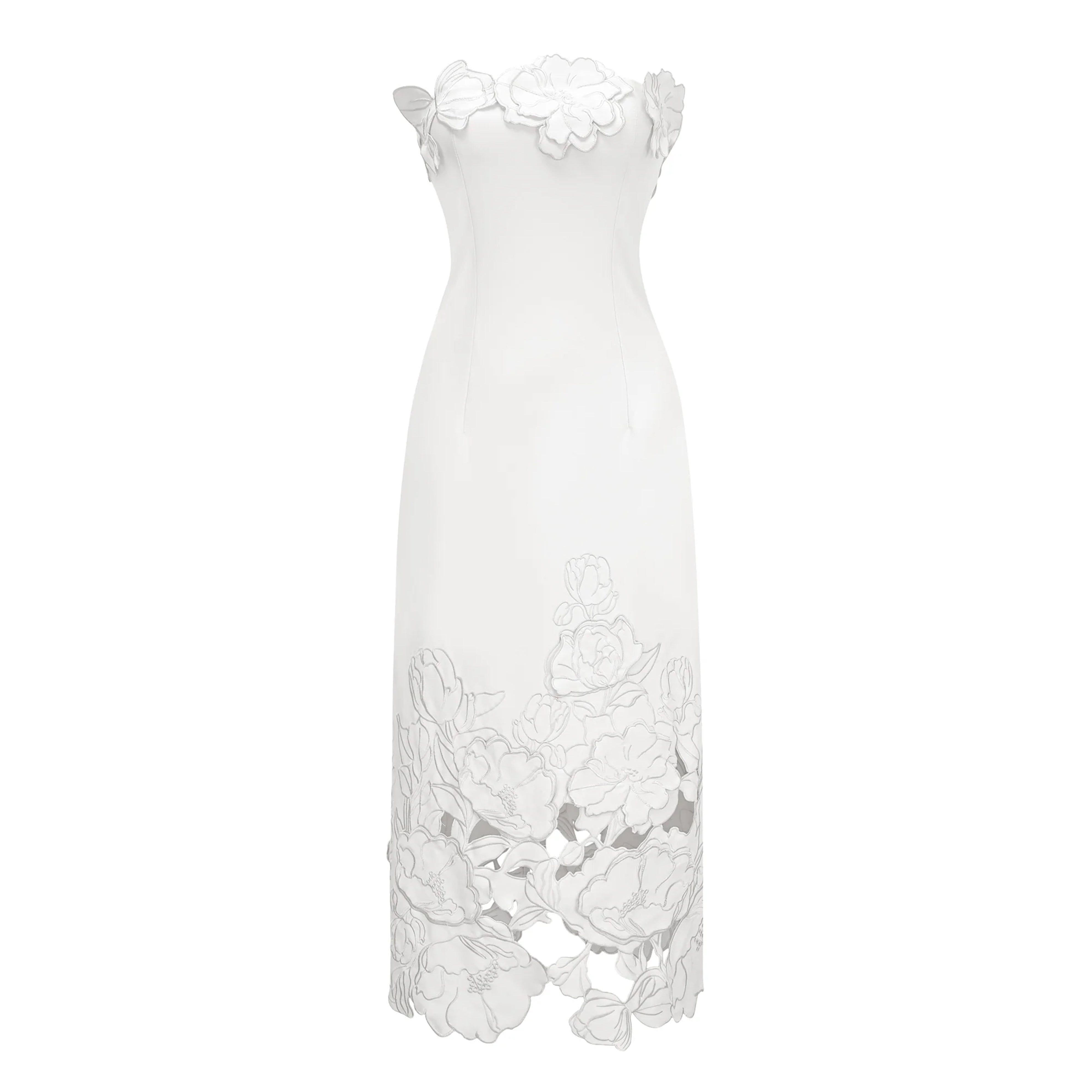 Rayna Floral-Appliquéd Crepe Maxi Dress In White