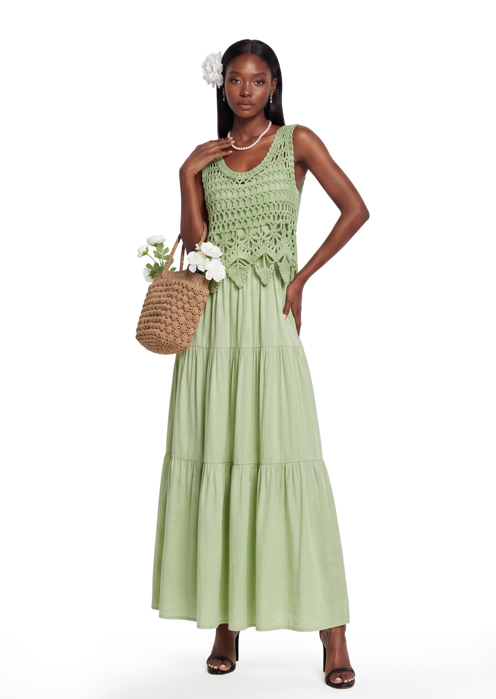 Ianthe Woven Midi Dress In Green