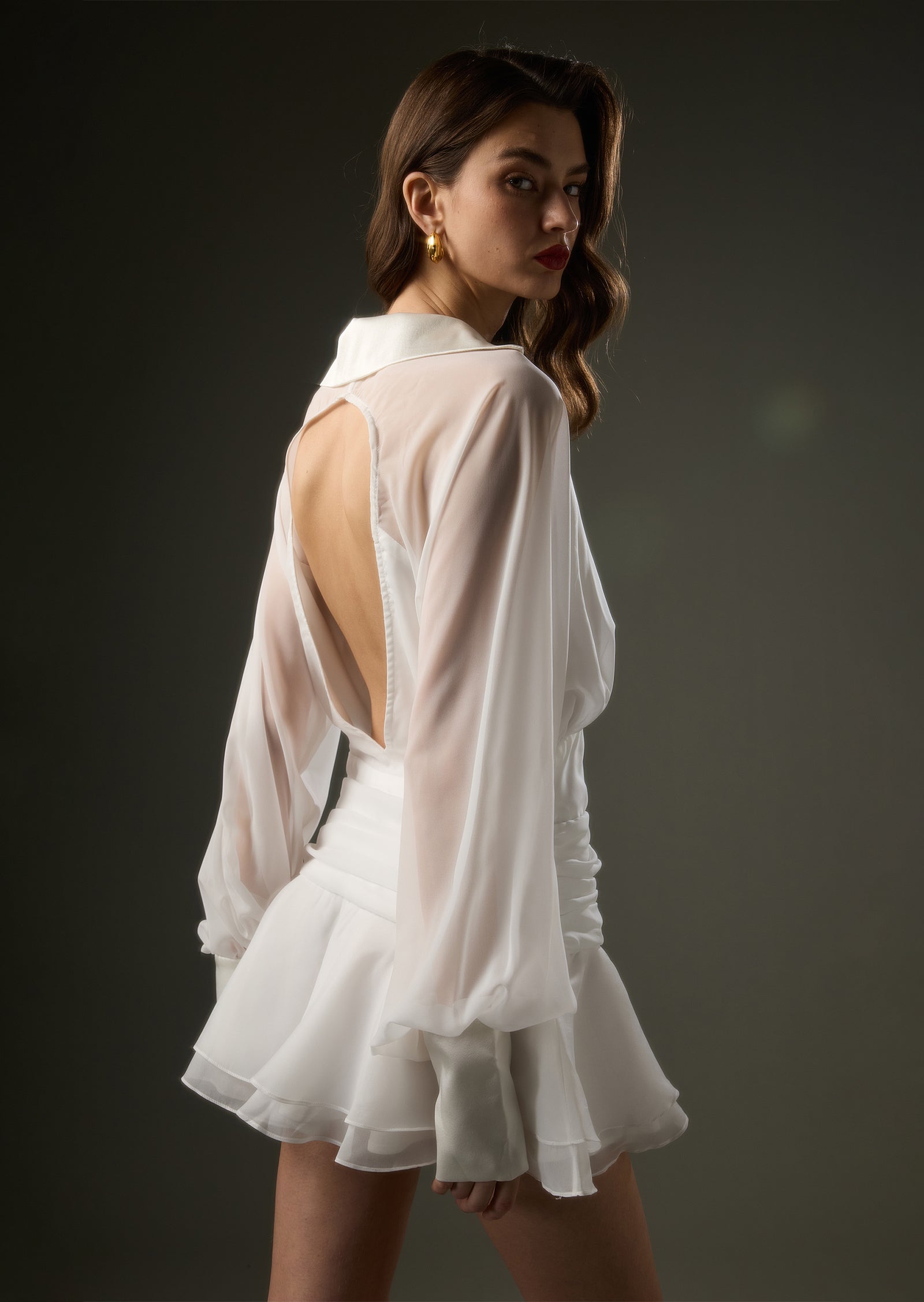 Midikleid in A-Linie mit Blumenmuster und Laternenärmeln