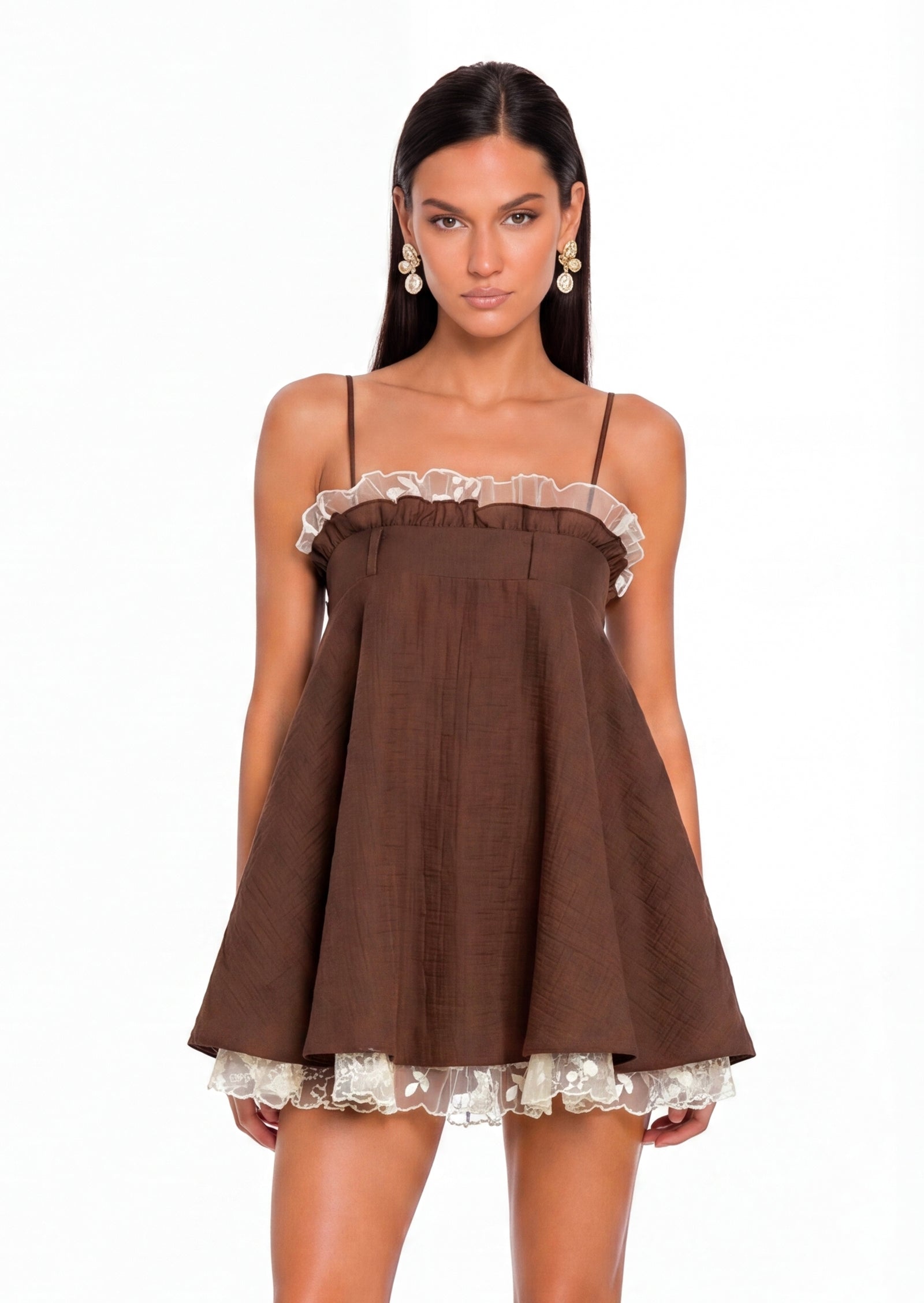 Midikleid in A-Linie mit Blumenmuster und Laternenärmeln