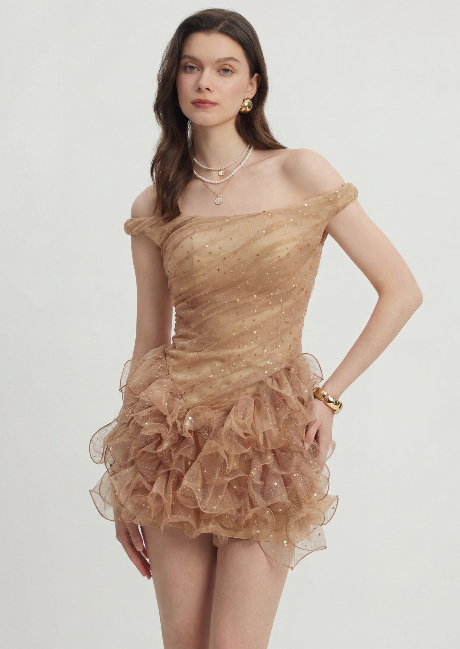 Midikleid in A-Linie mit Blumenmuster und Laternenärmeln