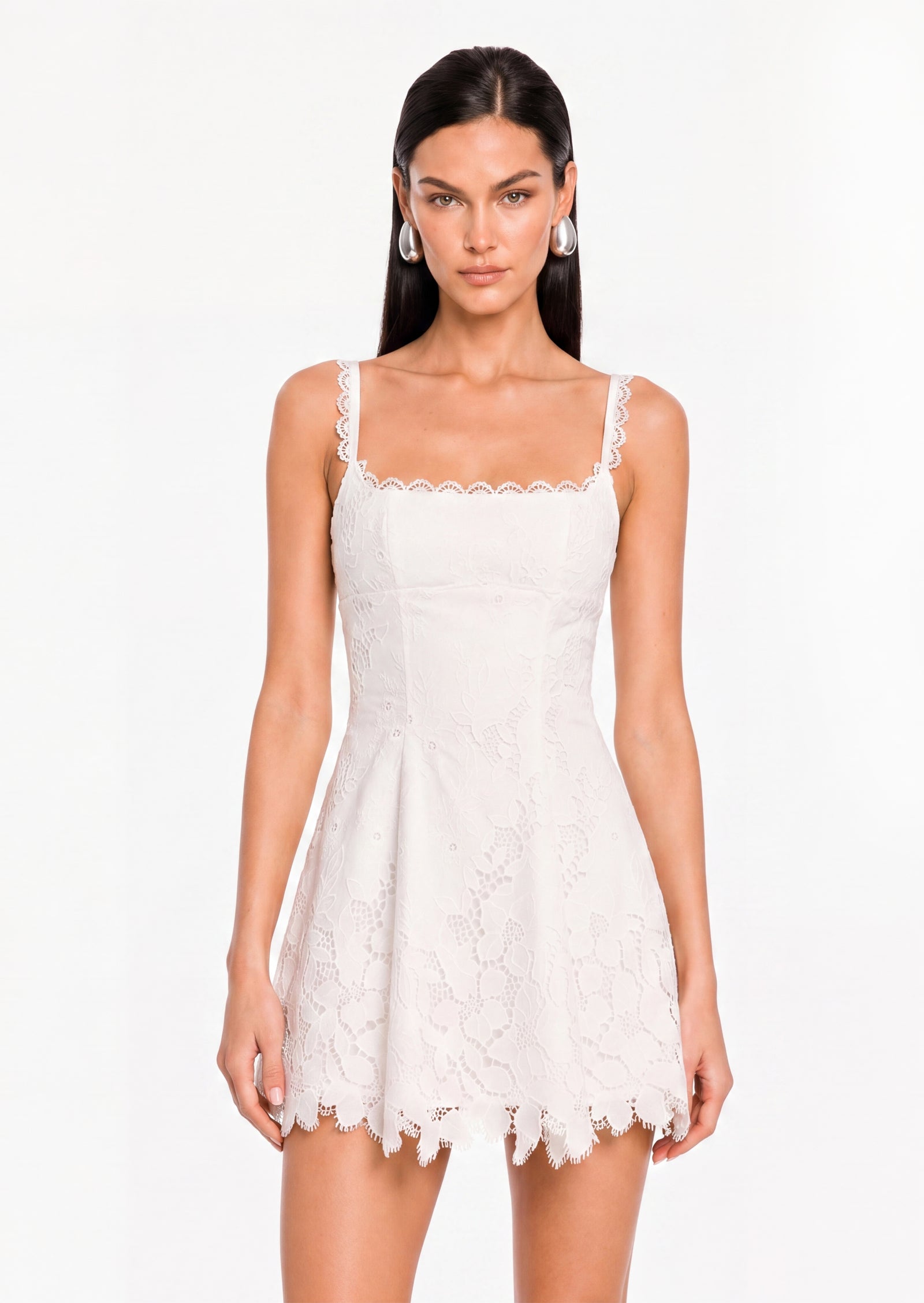Maliba Lace Broderie Anglais Mini Dress In White