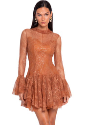 Midikleid in A-Linie mit Blumenmuster und Laternenärmeln