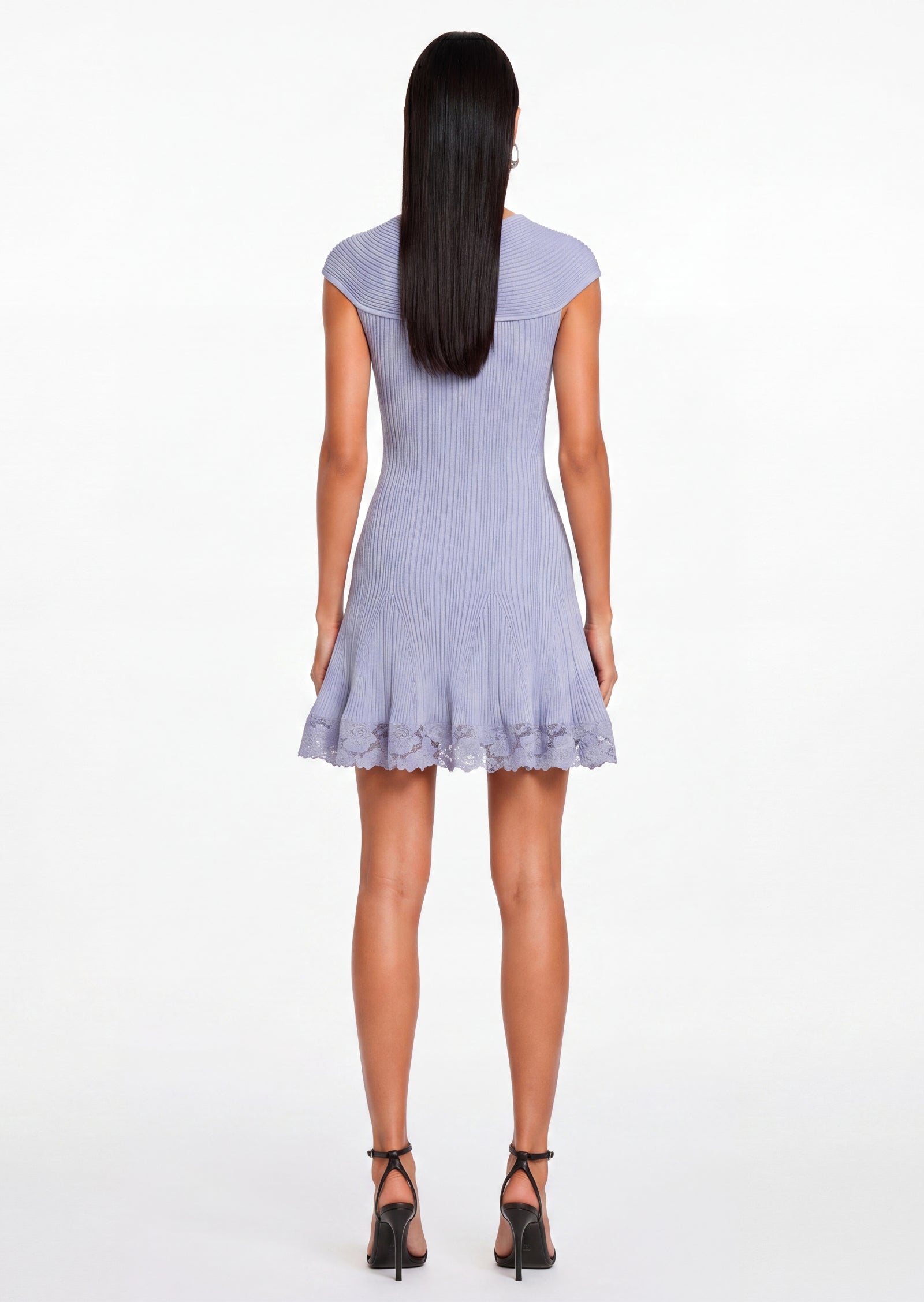 Kaamil Knit Lace Insert Mini Dress In Blue