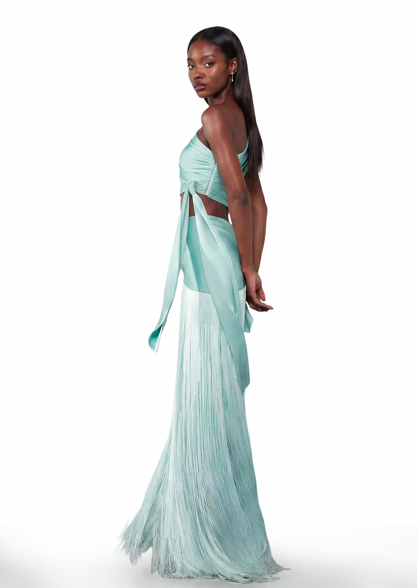 Zachary Asymmetric One Shoulder Two-Piece Satin Set