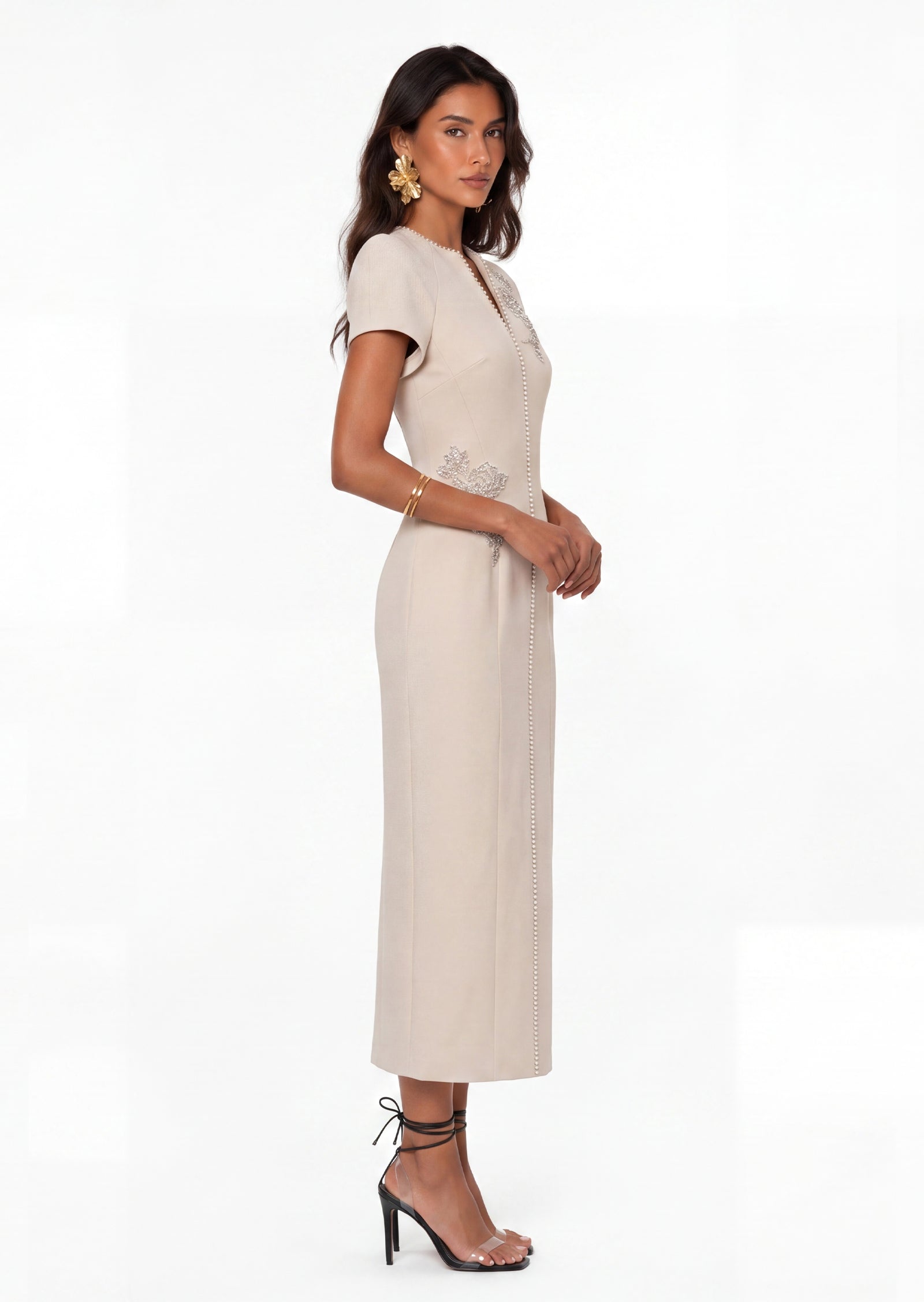 Midikleid in A-Linie mit Blumenmuster und Laternenärmeln