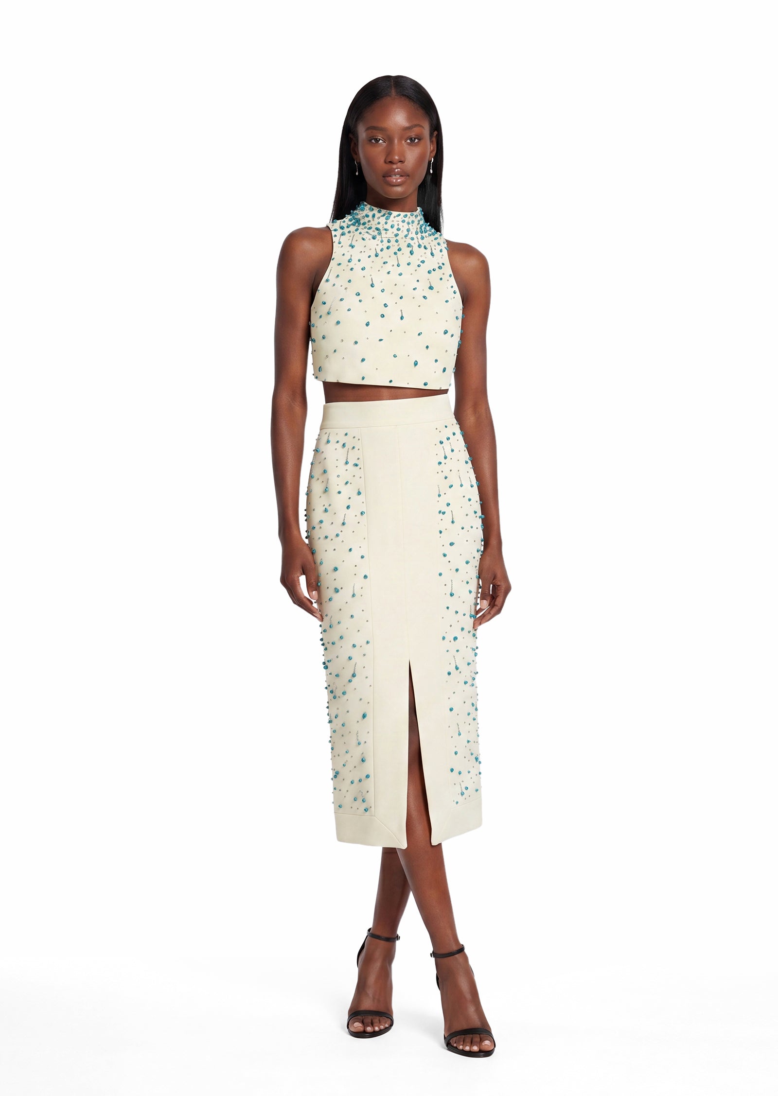 Embellished Midi Two Piece Dress In White