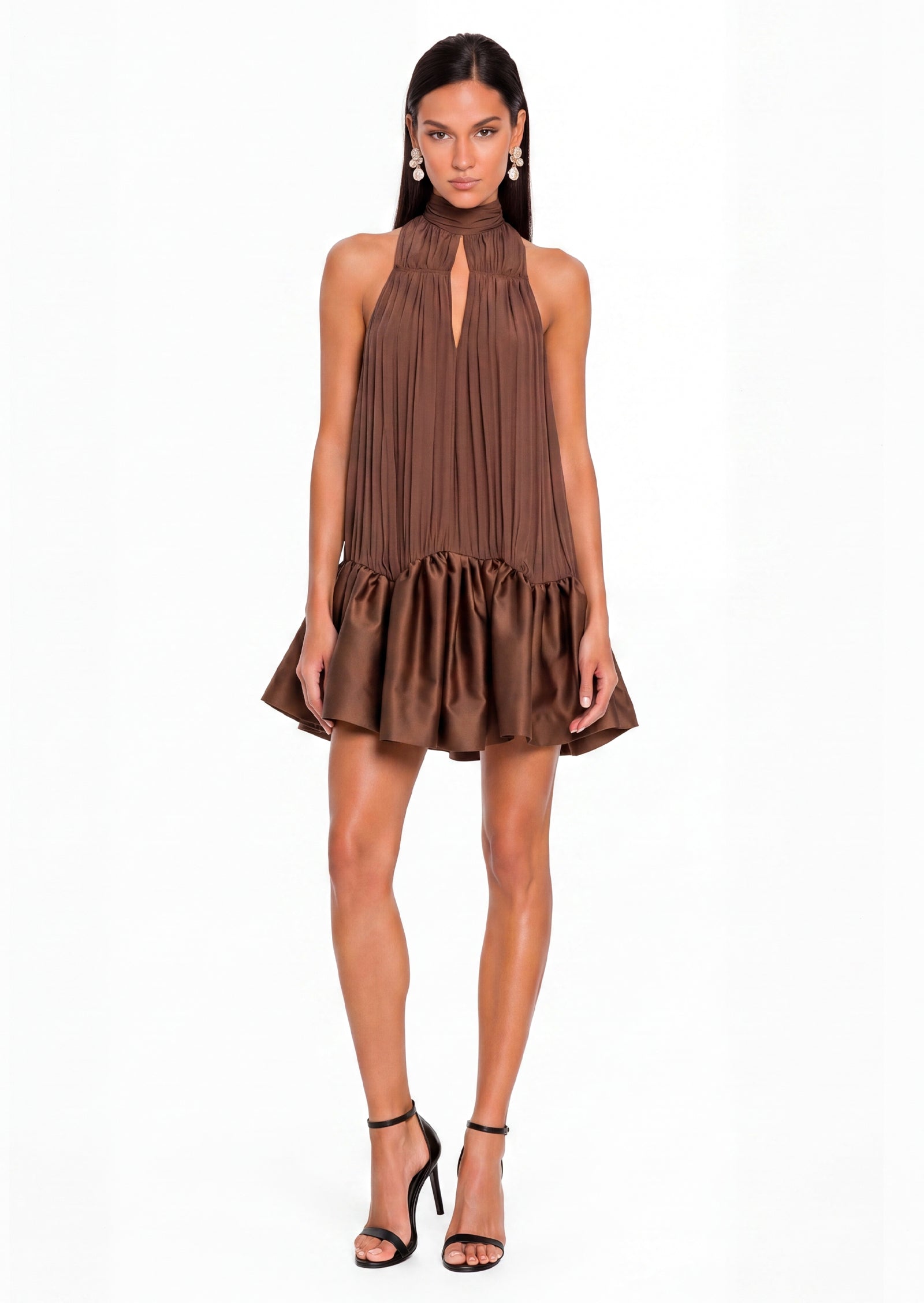 Abid Sleeveless Mini Dress In Dark Brown