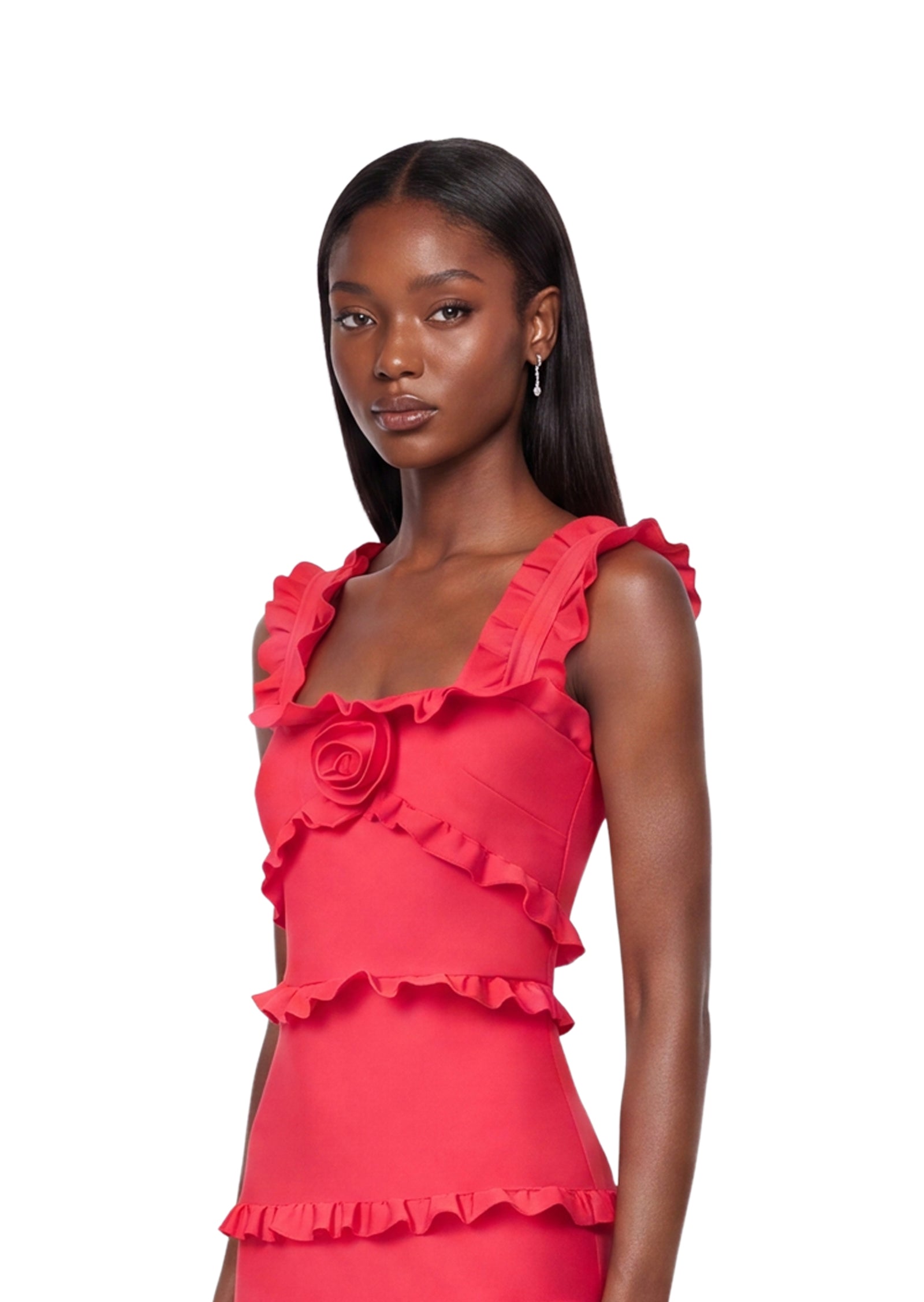 Midikleid in A-Linie mit Blumenmuster und Laternenärmeln