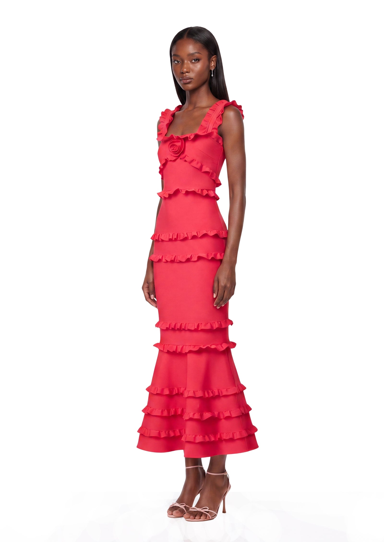 Midikleid in A-Linie mit Blumenmuster und Laternenärmeln