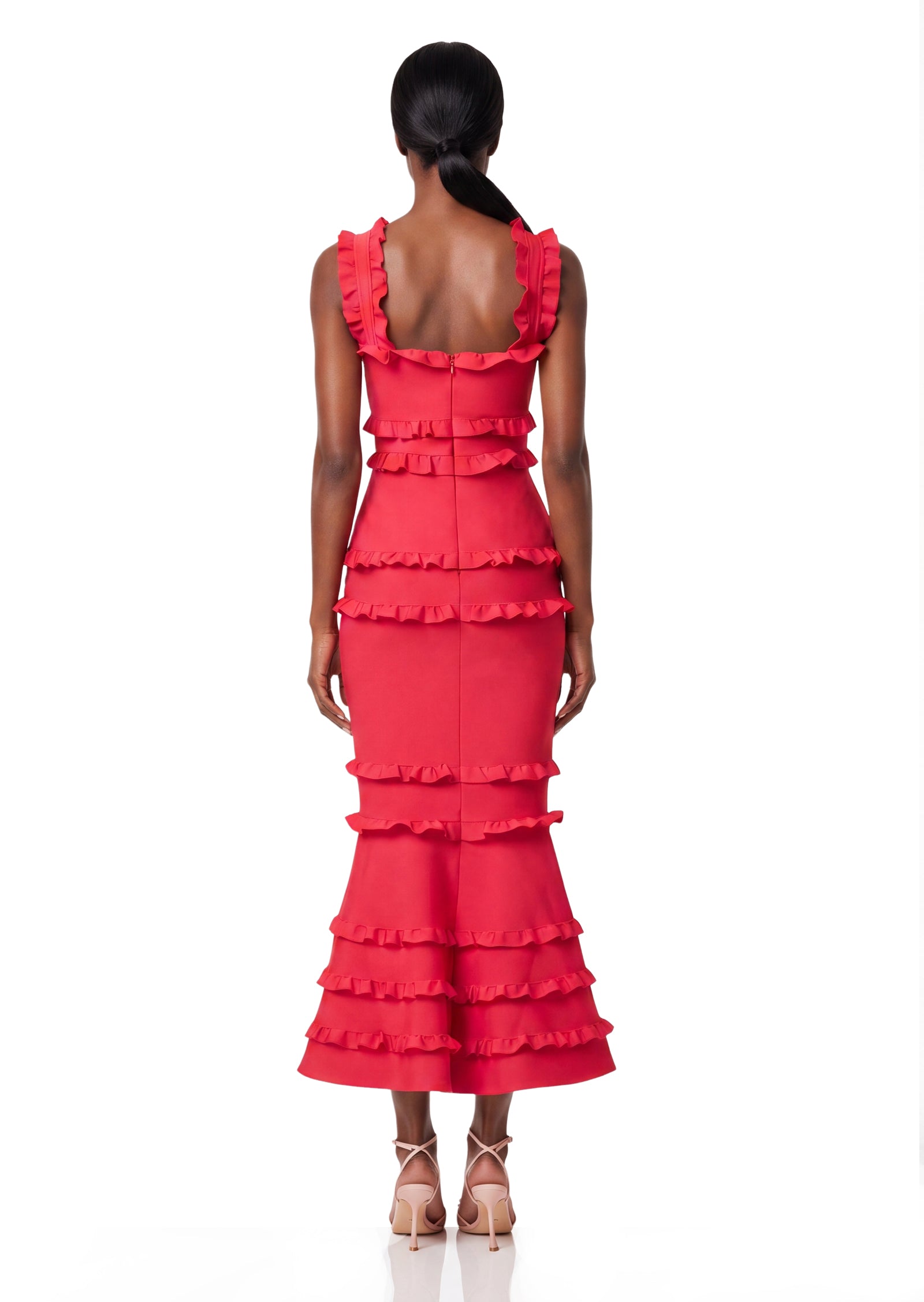 Midikleid in A-Linie mit Blumenmuster und Laternenärmeln
