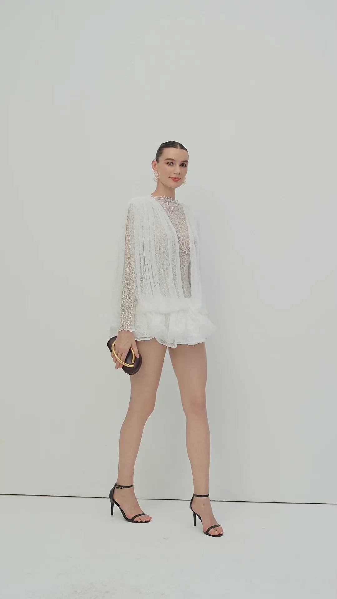 Load video: Lace Semi Sheer Ruffled Mini Dress