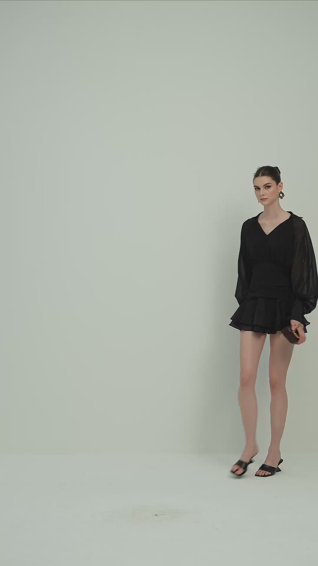 Load video: Solid Lantern Sleeve Mini Dress In Black