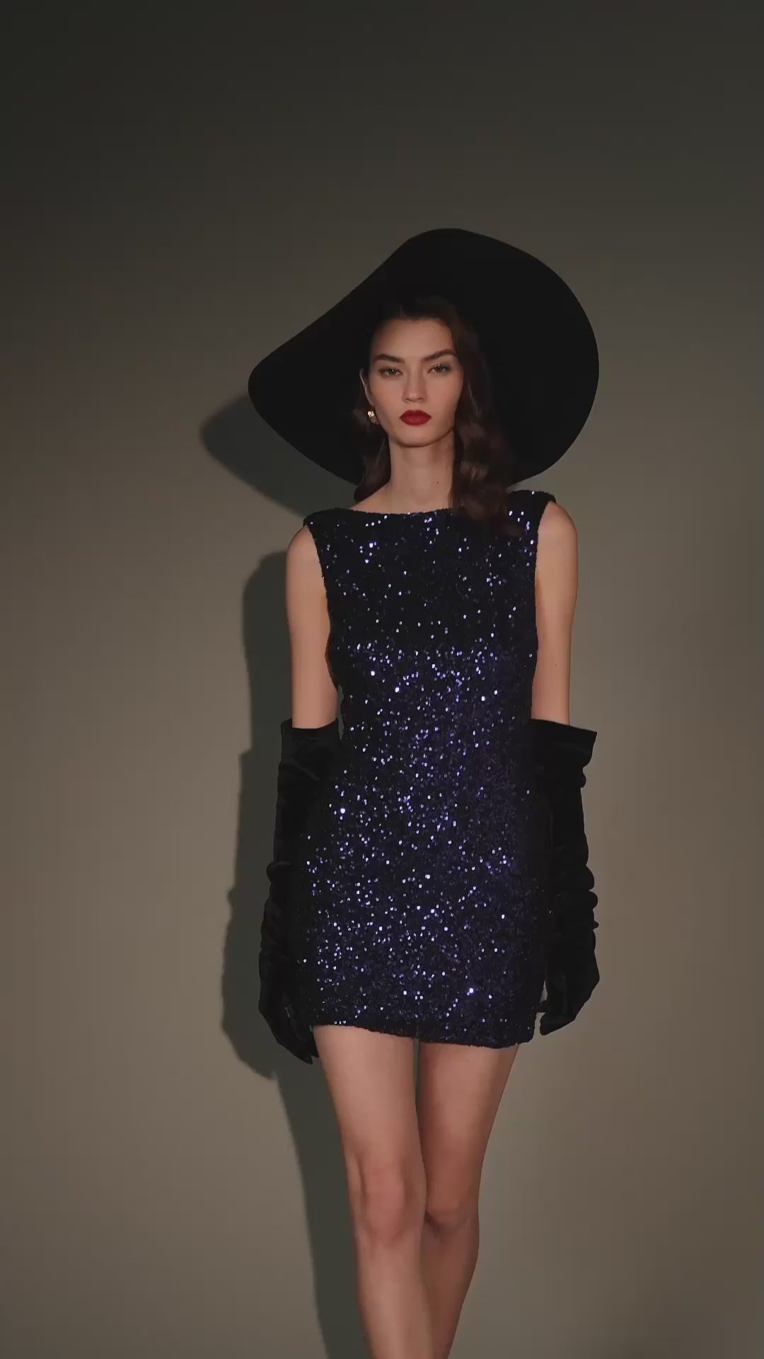 Load video: Cinematic Sequin Mini Dress In Navy