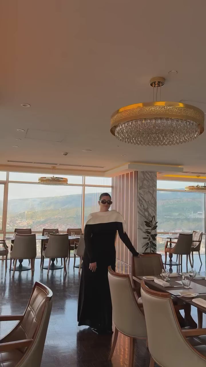 Load video: Asymmetrical Draped Shoulder Pleat Maxi Dress In Black