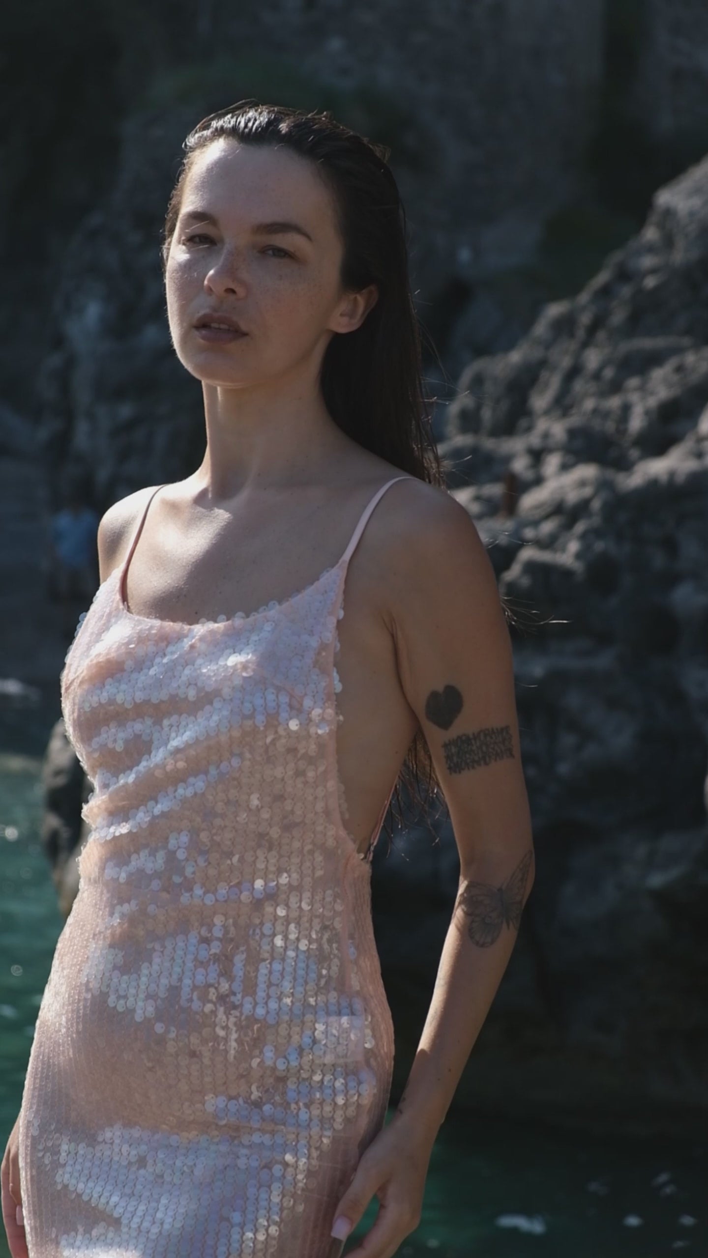 Load video: Stretch Feather Sequin Maxi Dress