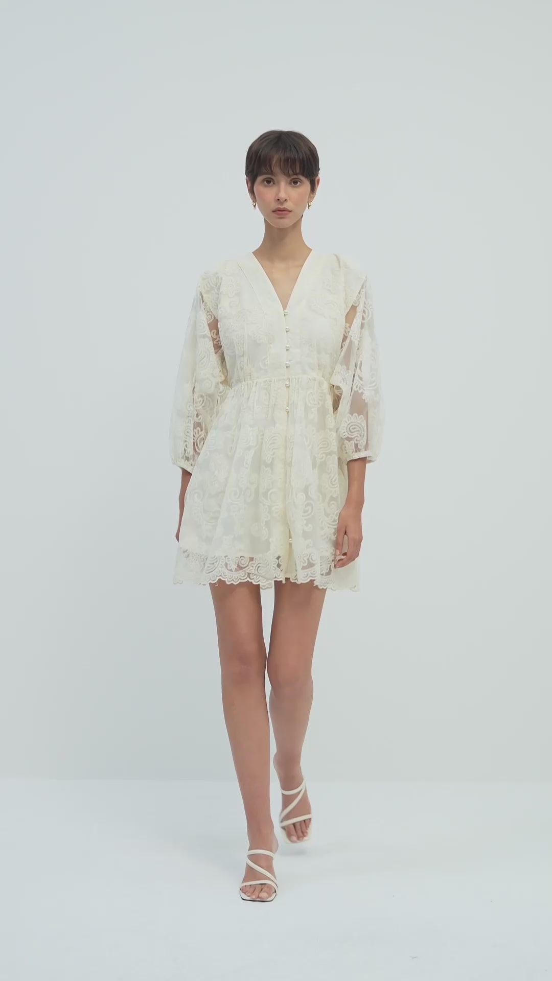 Load video: V Neck Embroidery Lace Mini Dress