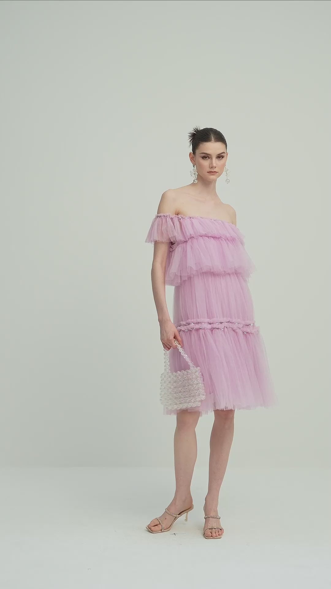 Load video: A Line Off Shoulder Layered Midi Dress