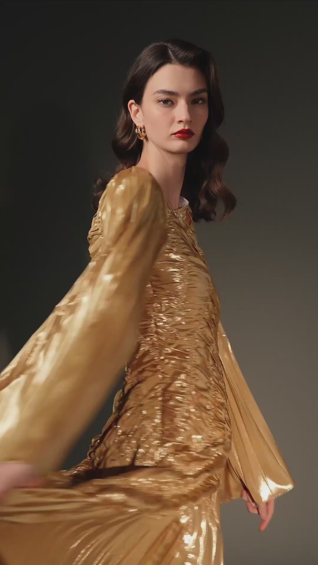 Load video: Metallic Maxi Dress In Gold