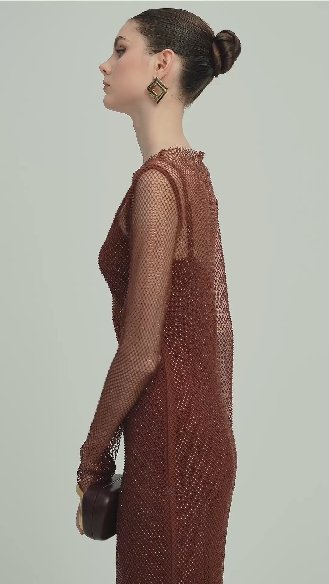 Load video: Mesh With Monochrome Lining  Maxi Dress In Coffee