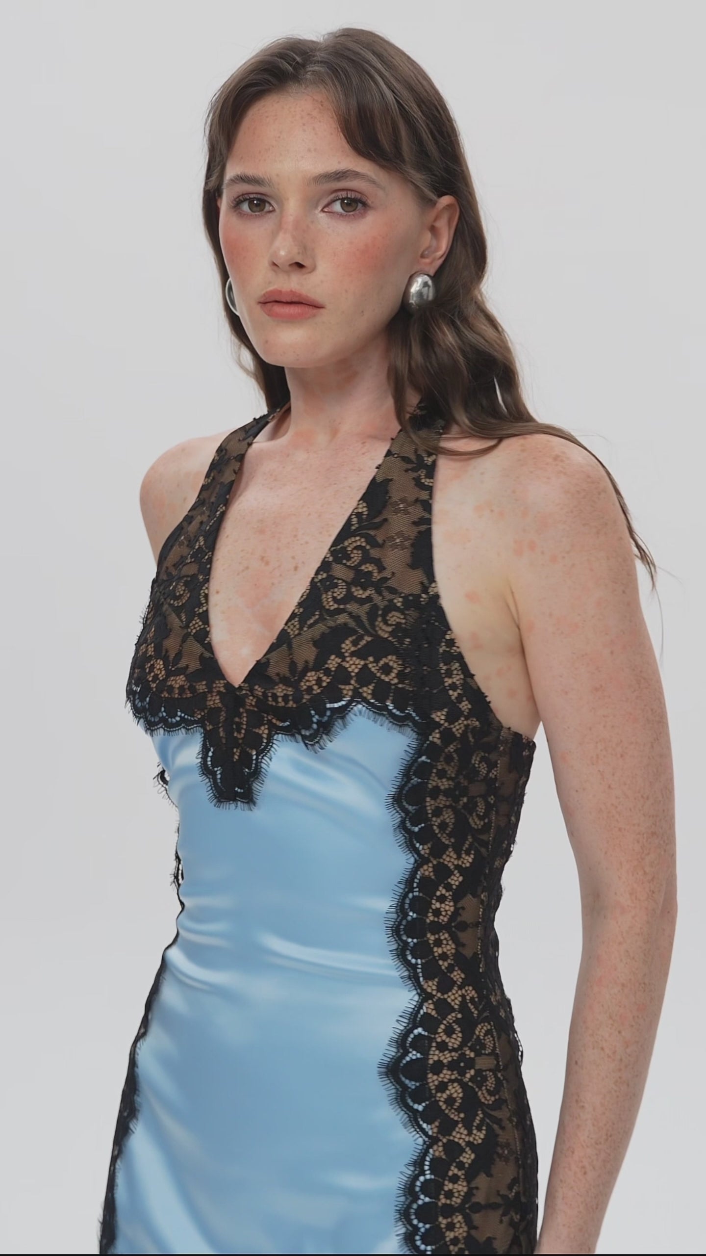 Load video: Astra Satin and Lace Mini Dress