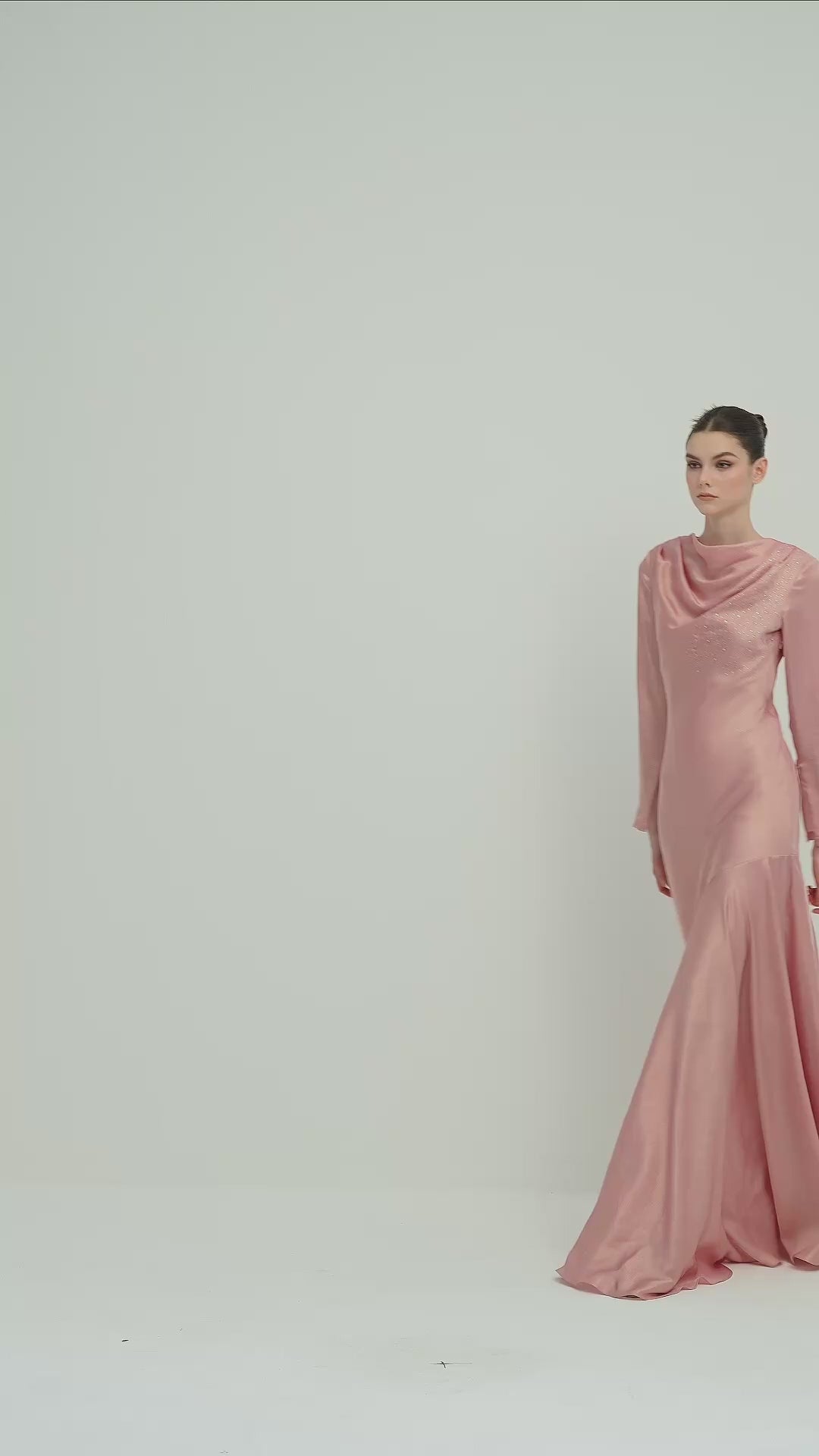 Load video: Fitted Satin With Rhinestones Maxi Dress In Pink