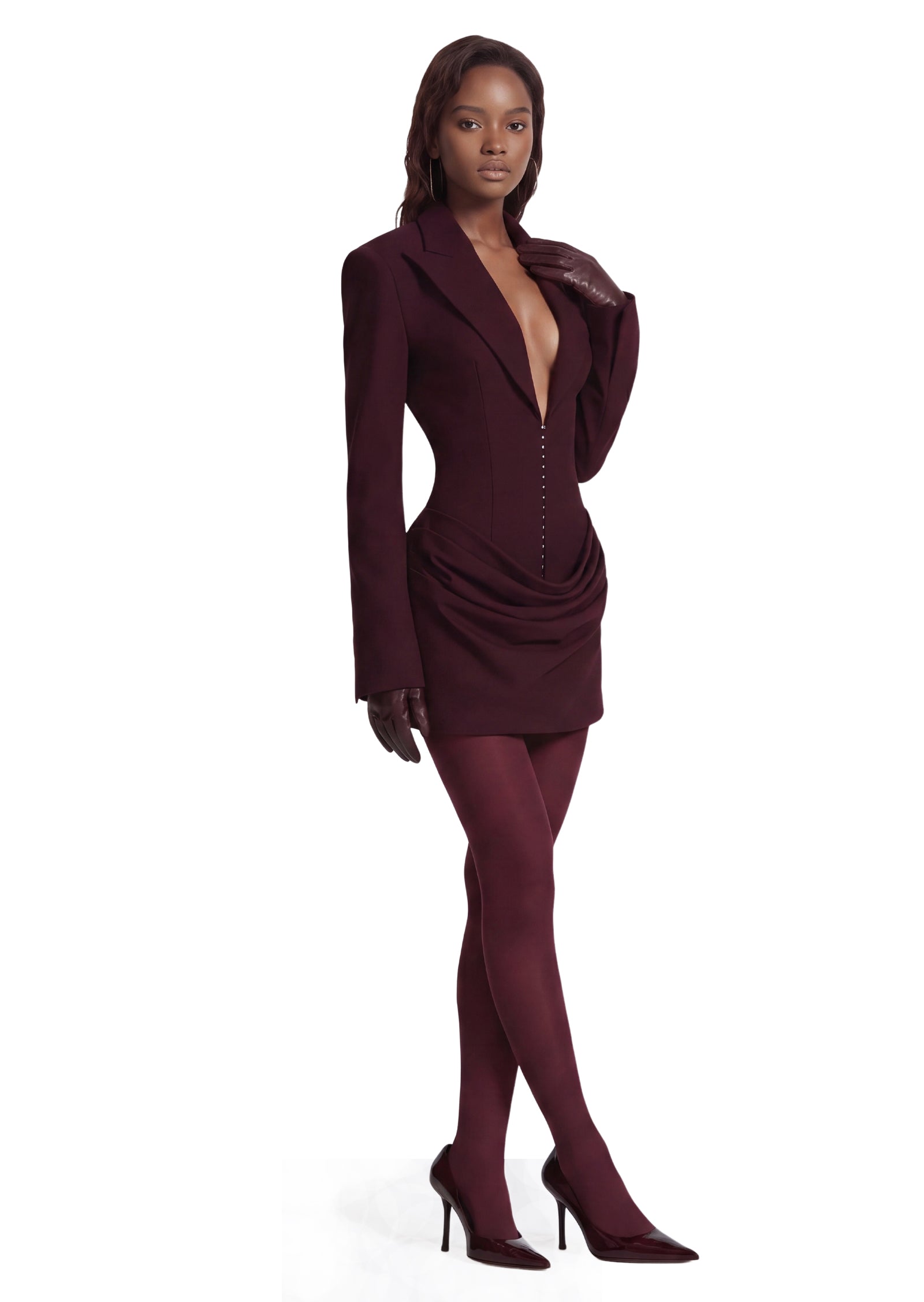 Suiting Pleated Mini Dress In Claret (Final Sale-US Only)