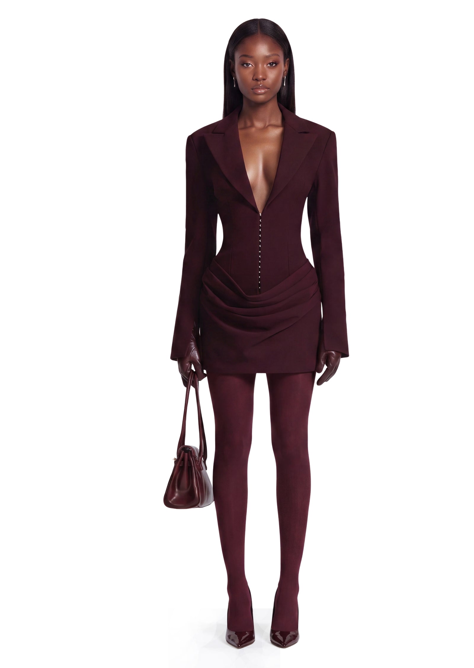 Suiting Pleated Mini Dress In Claret (Final Sale-US Only)
