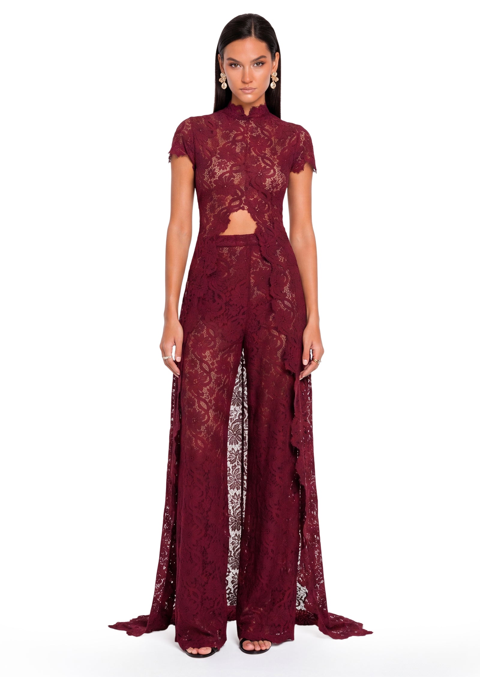 Waiola Long Top & Flared Pants Set In Lace
